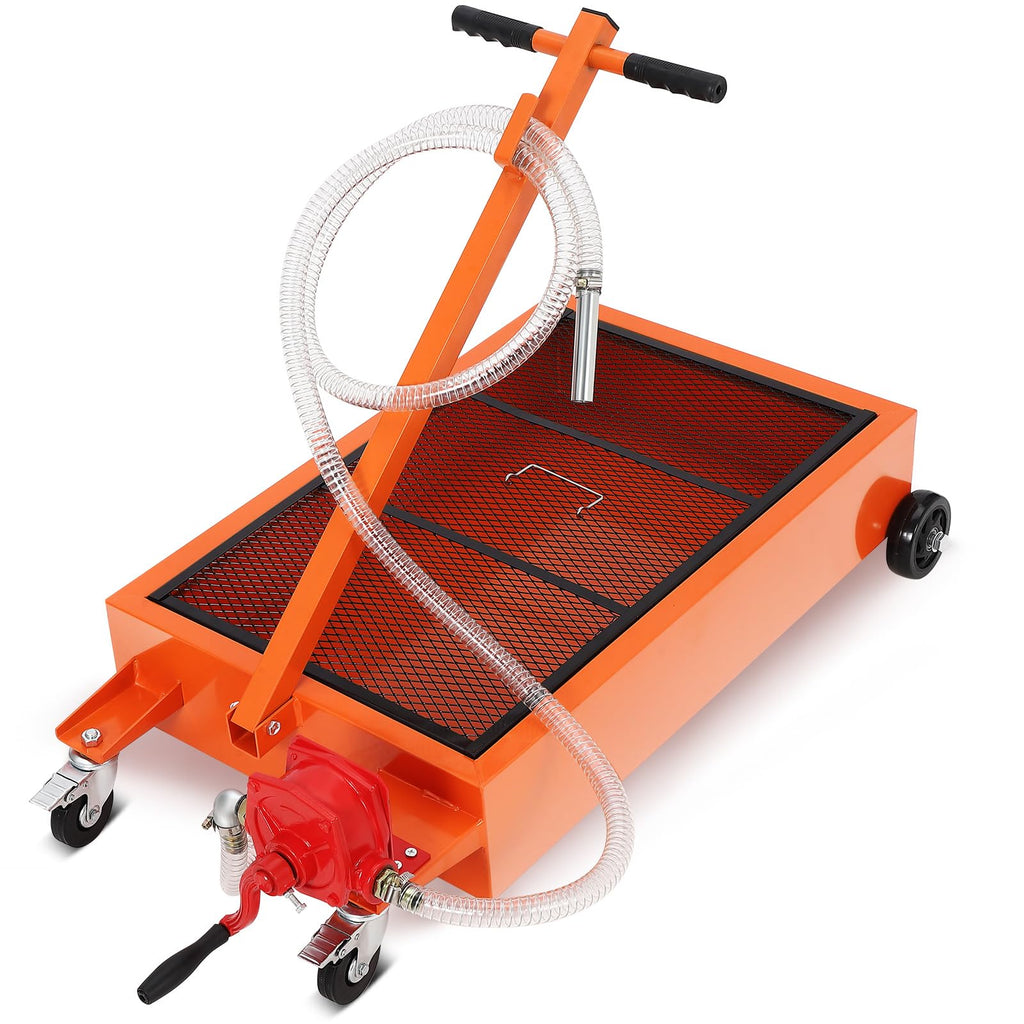 Garvee Oil Drain Pan, 20 Gallon Low Profile Oil Drain Pan with Hand Pump,76L Oil Change Pan with 8.2ft Hose & Folding Handle, Rolling Oil Drain Cart for Car, SUV, Trucks Oil Draining