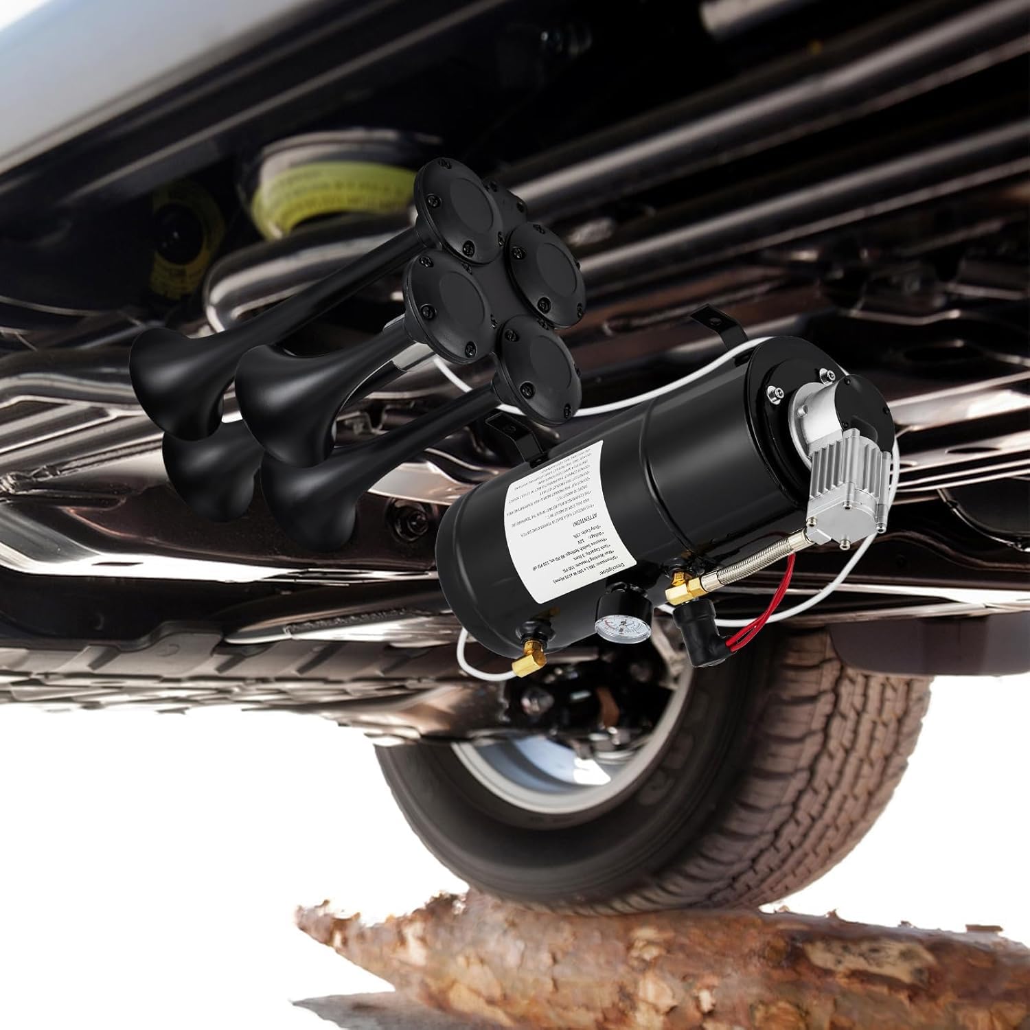Garvee 150DB Train Horns Kit, 4 Trumpets Truck Air Horn Kit with 0.8 Gallon Tank & 150 PSI Air Compressor, 12V Train Horns for Pickup Trucks, Car, Motorcycle, Semi, Jeep, RV, SUV, Van, Boats