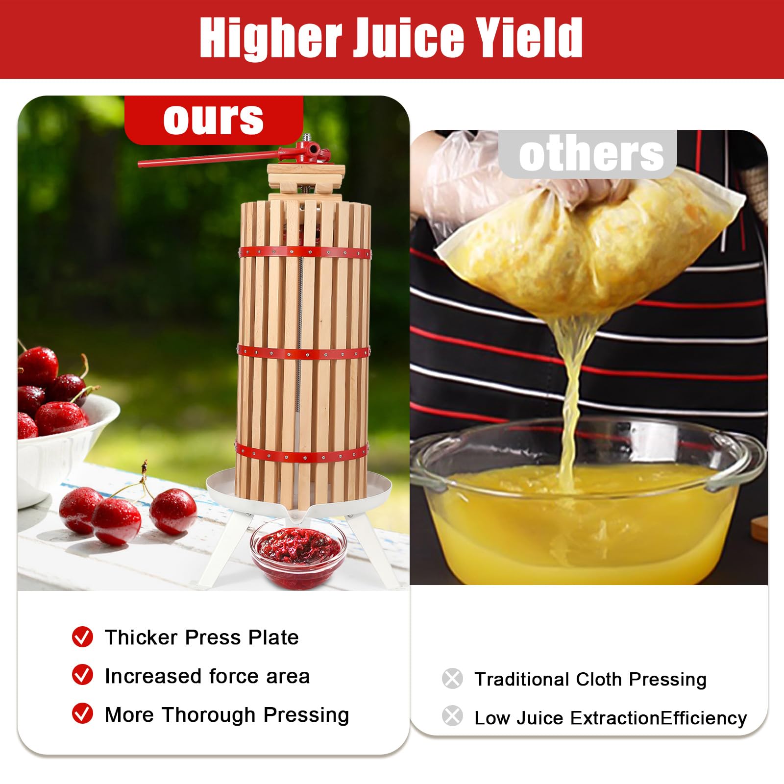 Garvee 7.9 Gal Manual Fruit Wine Press, Wood Steel Fruit and Wine Press With T-Handle, Stable Triangular Structure, Wine Making Press for Outdoor, Kitchen, Manual Assembly Required