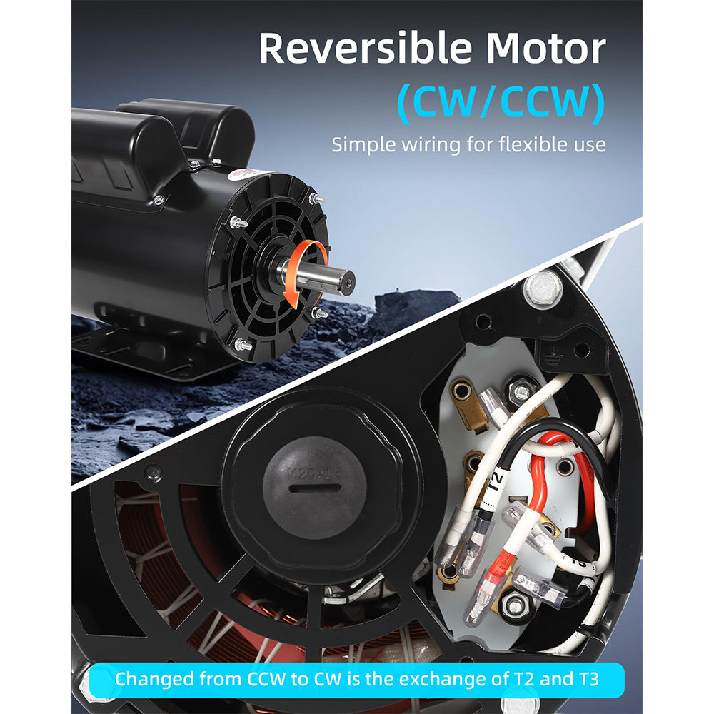 Garvee 5HP Air Compressor Motor - 56HZ Frame, 3450RPM Single-Phase Electric Motor with 5/8" Keyed Shaft, 1.88" Shaft Length, CCW/CW Rotation, 230V for Pumps & Machinery