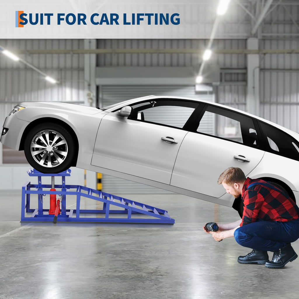Garvee 2-Pack Hydraulic Car Ramps, 5T/11000 lbs Capacity Low-Profile Car Lift with Adjustable Height (9.4"-13.34") for Trucks, Trailers, and Auto Repair in Garage, Blue