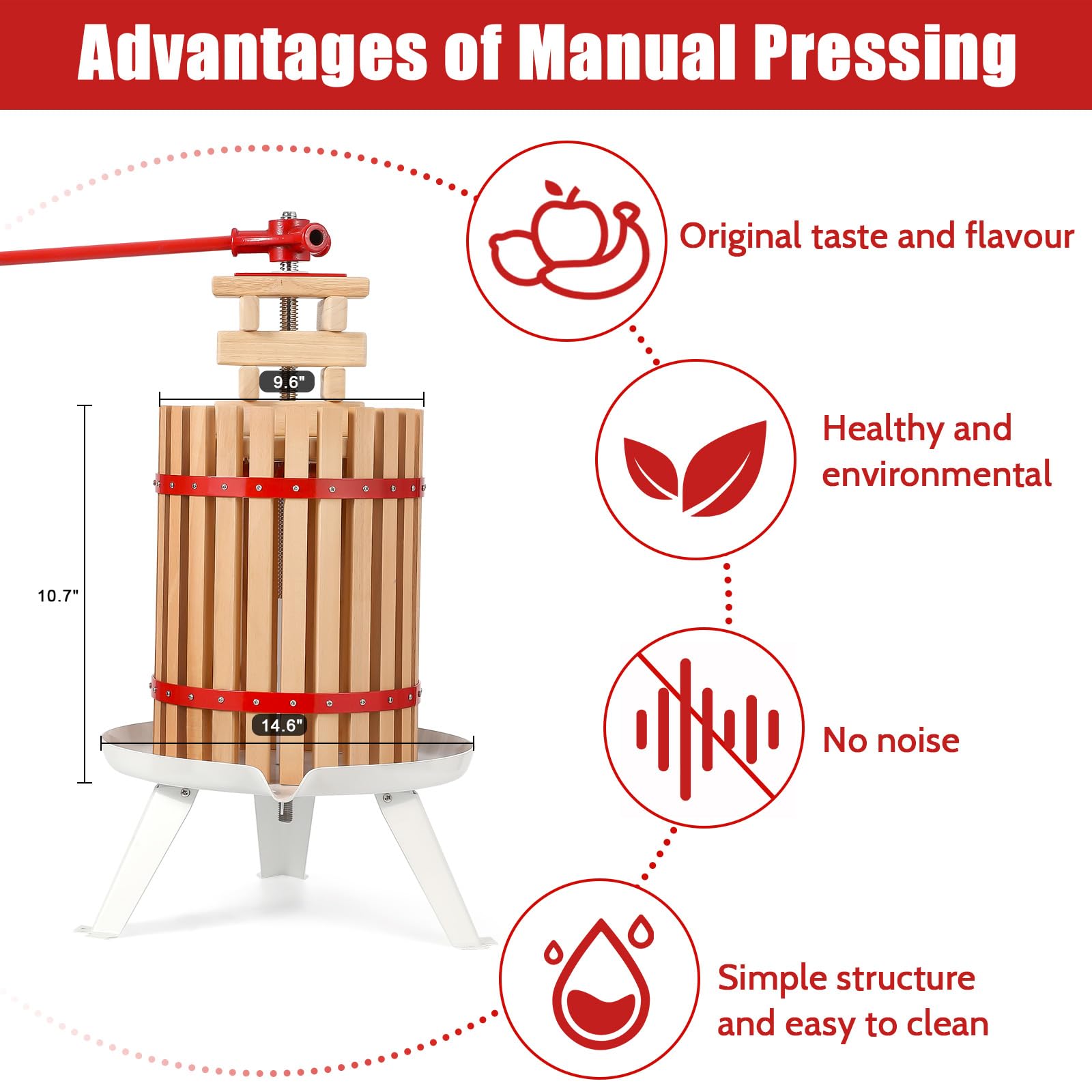 Garvee 4.75 Gal Manual Fruit Wine Press, Wood Steel Fruit and Wine Press With T-Handle, Stable Triangular Structure, Wine Making Press for Outdoor, Kitchen, Manual Assembly Required
