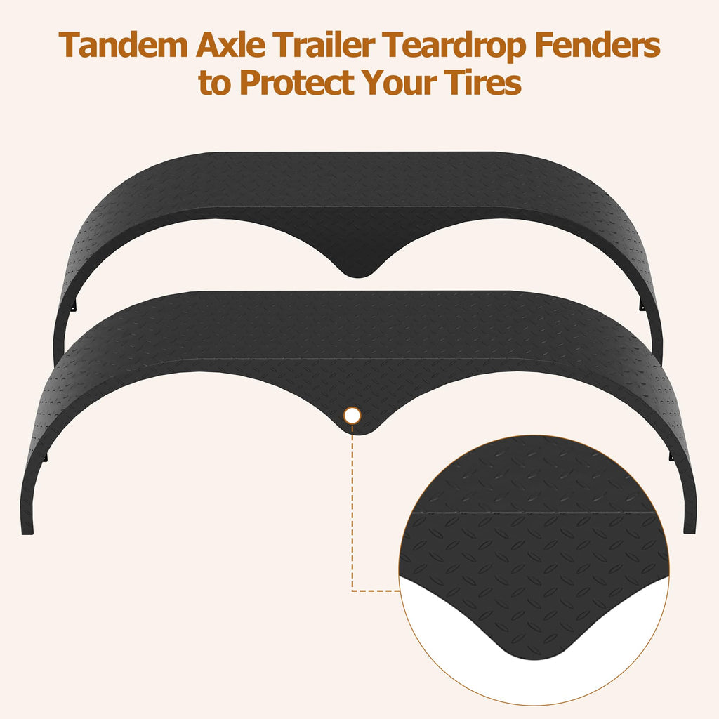 Garvee Tandem Trailer Fenders Double Axle Fit for 13-15 Inch Wheels, 66" x 9.1" x 20", Heavy Duty Steel, Black