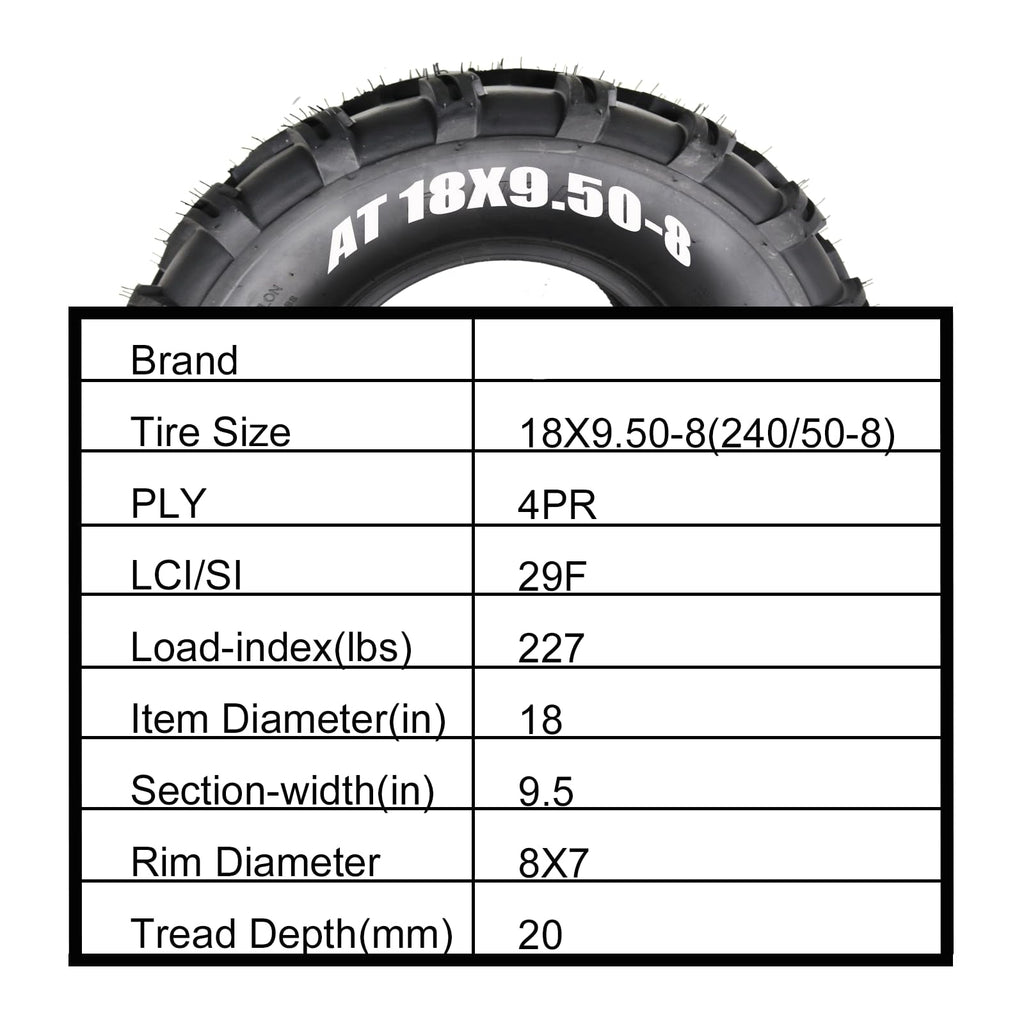 Garvee Set of 4 ATV UTV All-Terrain Tires 19X7-8 Front 18X9.5-8 Rear 4-Ply Tubeless Black