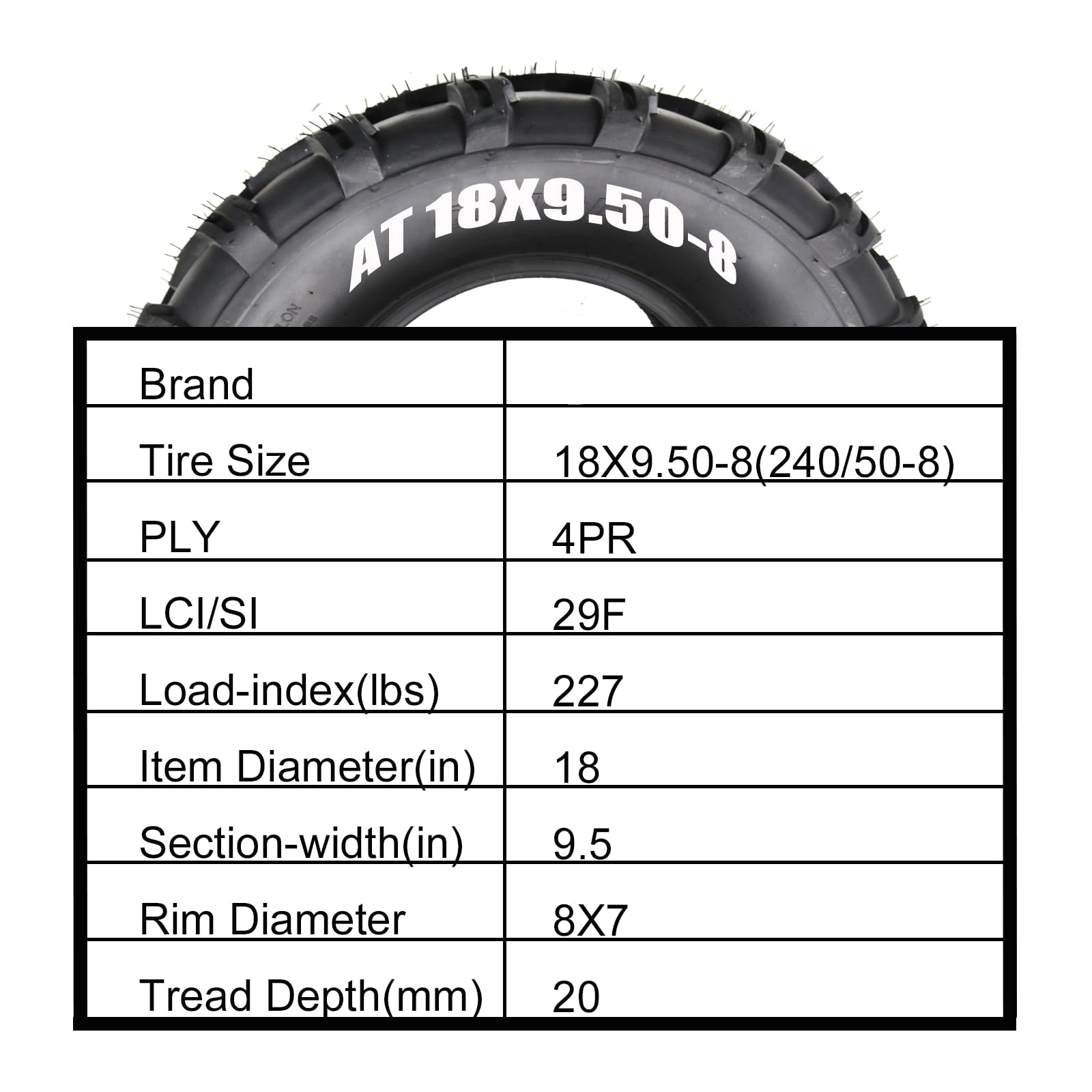 Garvee Set of 4 ATV UTV All-Terrain Tires 19X7-8 Front 18X9.5-8 Rear 4-Ply Tubeless Black