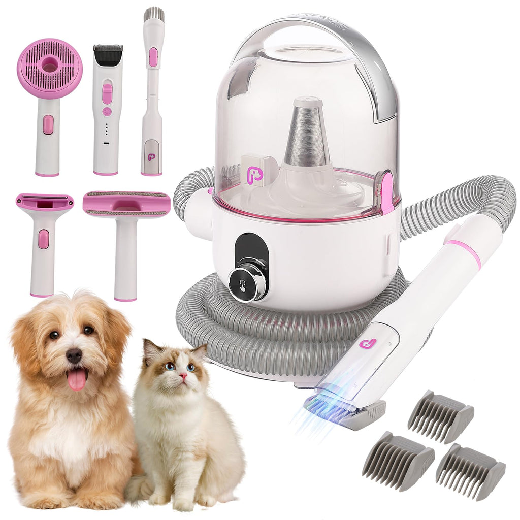 Garvee Pet Grooming Vacuum, 13.4Kpa Suction Power, 2 L Large Dust Cup Low Noise Dog Hair Remover , 5 Professional Grooming Kit for Dogs and Cats, Pink
