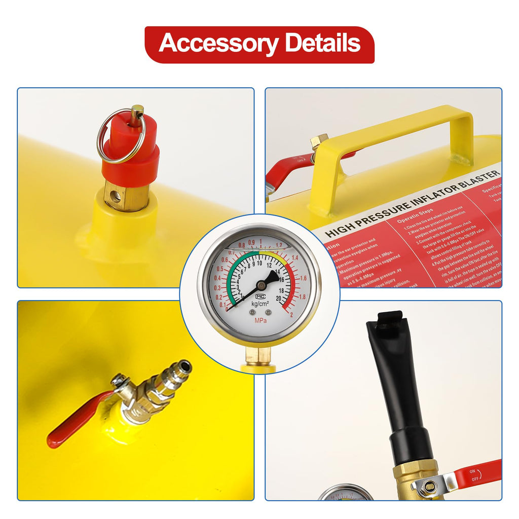 Garvee 10 Gallon Air Tire Bead Seater, Air Tire Seating Blaster Inflator, 85-116PSI Air Tire Bead Blaster with Pressure Gauge & Handle for Car Truck ATV(Yellow)