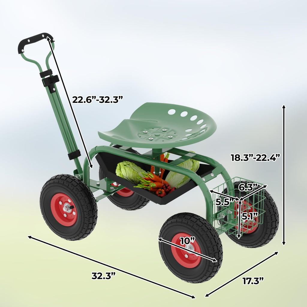 Garvee 300 lbs Garden Cart  360° Swivel Adjustable Seat Yard Wagon for Gardening Enthusiasts