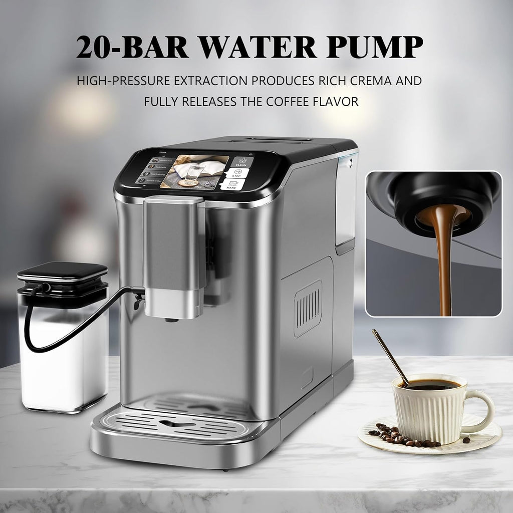 Garvee Fully Automatic Espresso Machine 20 Bar, 1350W Espresso and Cappuccino Machine with Automatic Milk Frother, Gift for Coffee Lover