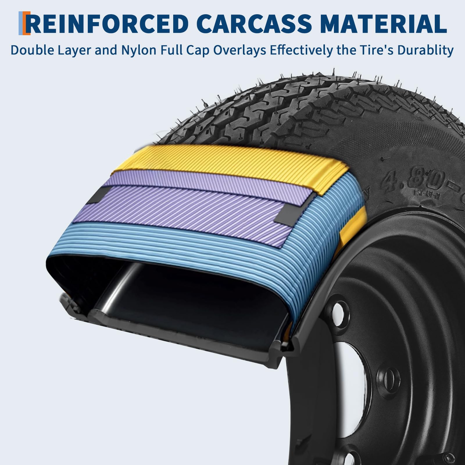 Garvee 4.80-8 Trailer Tires with Rims, 2 Pack, Load Range C 6PLY, 8"x3.75" Black Wheels 4 Lug on 4", Max Load 590 LBS @ 60 PSI, Reinforced Nylon Construction for Utility, Cargo & Boat Trailers