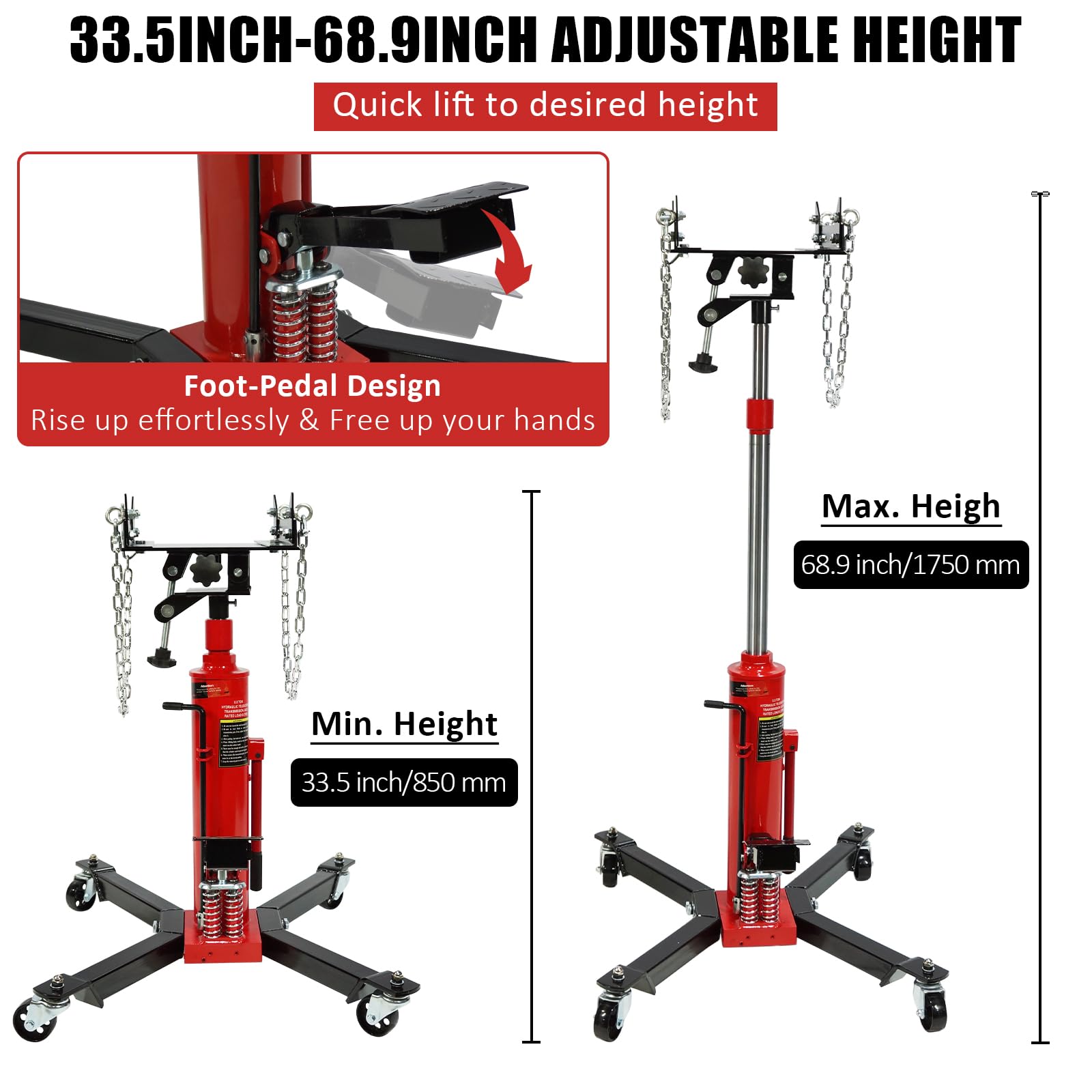 Garvee Transmission Jack 1100 LBS 2-Stage Hydraulic Telescopic Stand High-Grade Steel Precise Positioning Garage/Shop Lift Hoist