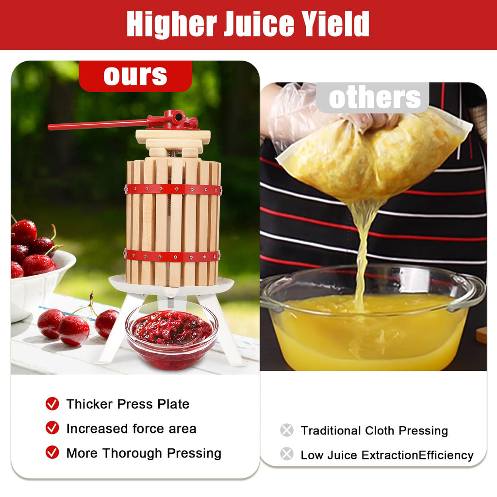 Garvee 1.6 Gal Manual Fruit Wine Press, Wood Steel Fruit and Wine Press With T-Handle, Stable Triangular Structure, Wine Making Press for Outdoor, Kitchen, Manual Assembly Required