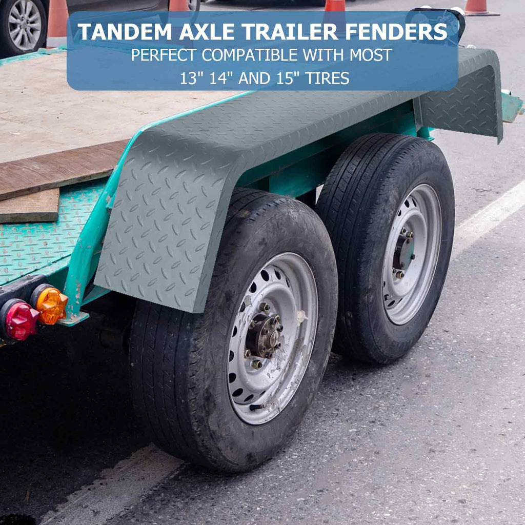 Garvee Trailer Fenders,2 Pack Tandem Axle Trailer Fenders Fit 13"-15" Tires,Heavy Duty Steel Double Axle Trailer Fenders Car Hauler Trailer,Cargo Trailer,Utility Trailer,Landscape Trailer Silver