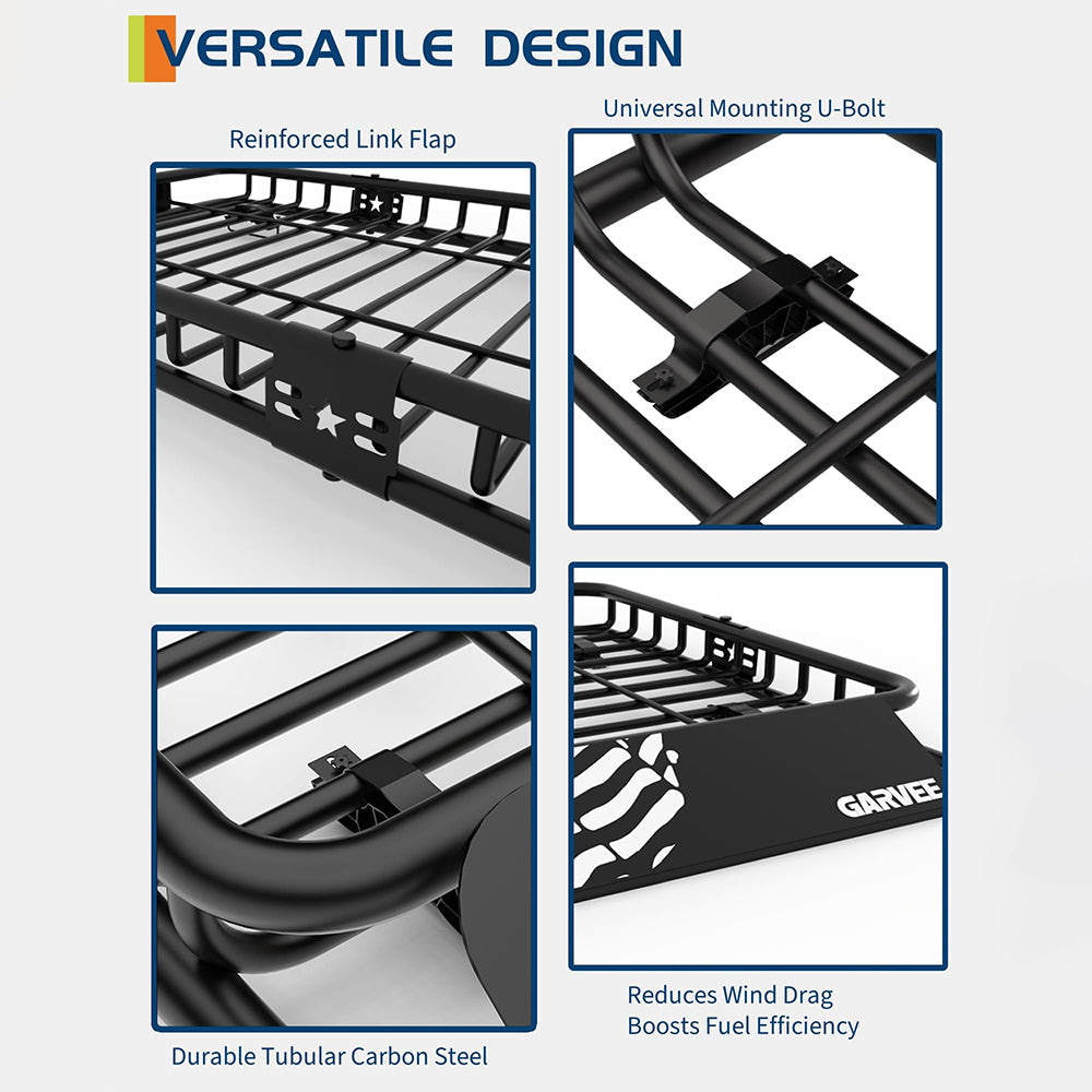 Garvee 64"x39"x6"  Universal Roof Rack Basket - 200 lbs Capacity Rooftop Cargo Carrier with 21 Cubic Feet Waterproof Luggage Bag (52"x39") for SUVs, Trucks, and Vehicles