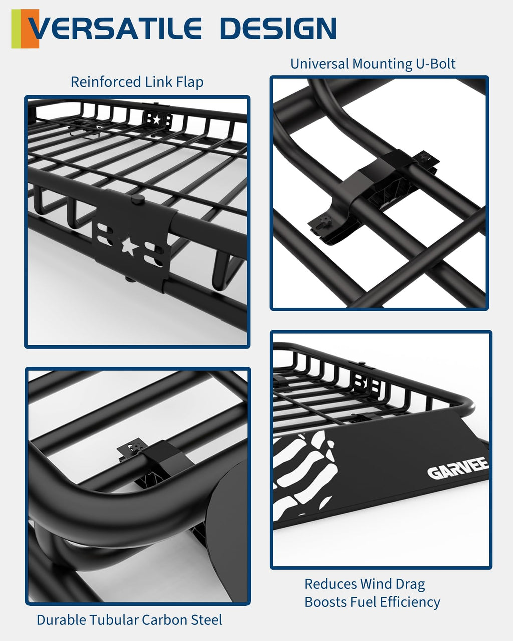 Garvee 84" x 39" x 6" Universal Roof Rack Basket, Heavy Duty Cargo Carrier for SUVs, Trucks, Vehicles, Black