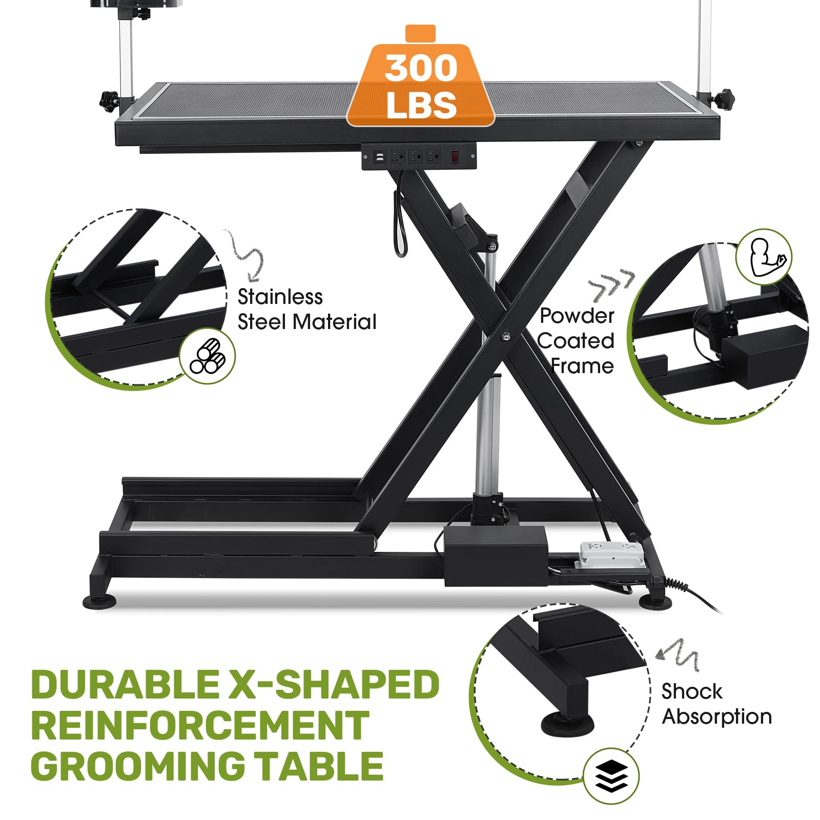Garvee 50" Professional Dog Grooming Table,Heavy Duty X-Type Electric Lift Large Pet Grooming Table w/Aluminum Dog Grooming Arm,Anti Slip Tabletop,Tool Organizer/Dog Grooming Station(Black, 50")