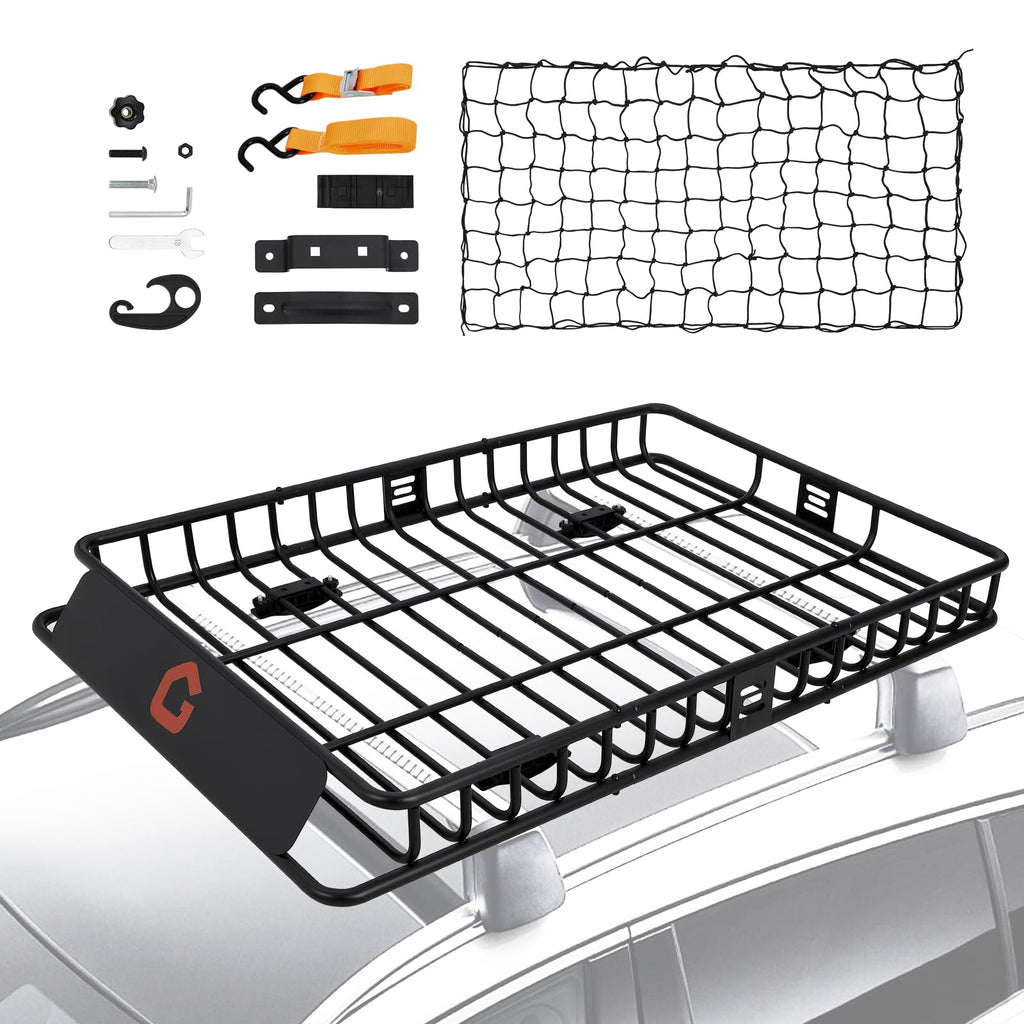 Garvee Roof Rack Cargo Carrier Basket Universal Rooftop 64''X39''X6'' Black with Cargo Net and Luggage Holder for Pick Up Trucks 200lbs Capacity