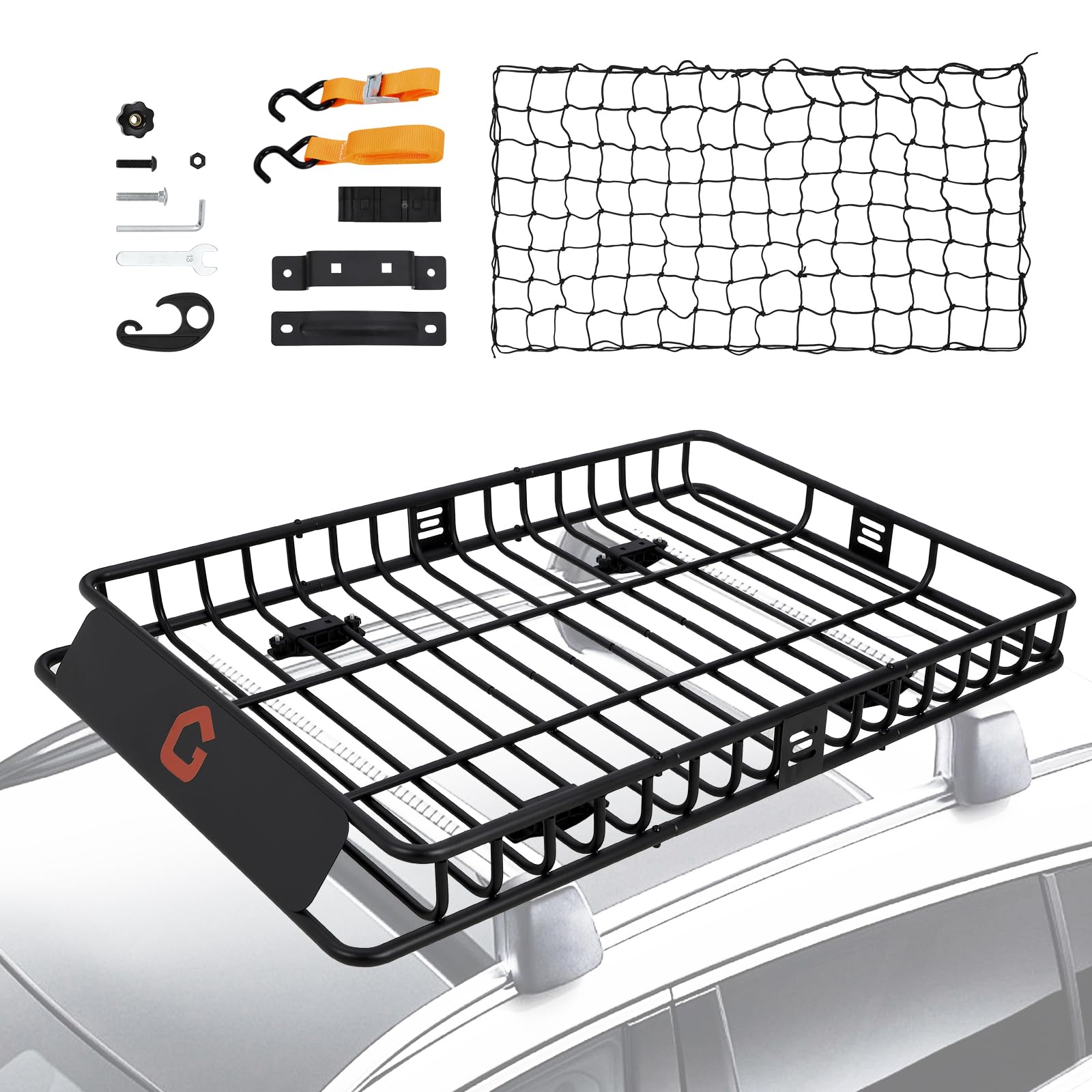Garvee Roof Rack Cargo Carrier Basket Universal Rooftop 64''X39''X6'' Black with Cargo Net and Luggage Holder for Pick Up Trucks 200lbs Capacity