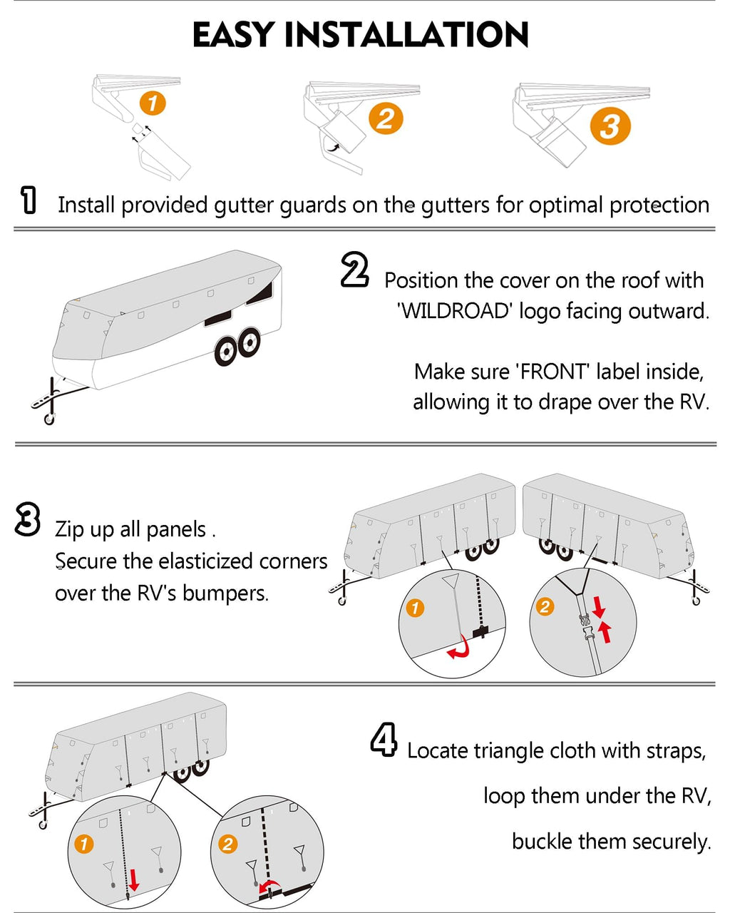 Garvee Travel Trailer Rv Cover, Windproof Camper Cover with Extra-Thick 6 Layers Anti-Uv Top Panel, Breathable, Water-Proof, Rip-Stop with 2Pcs Extra Straps & 4 Tire Covers, Fits 33'-36' Motorhome