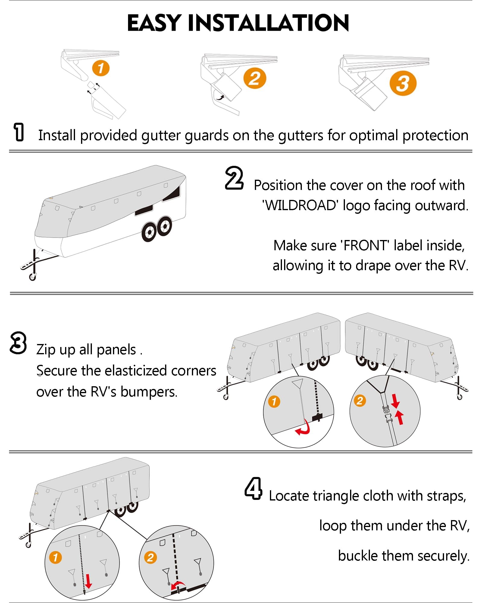 Garvee Travel Trailer Rv Cover, Windproof Camper Cover with Extra-Thick 6 Layers Anti-Uv Top Panel, Breathable, Water-Proof, Rip-Stop with 2Pcs Extra Straps & 4 Tire Covers, Fits 27'-30' Motorhome