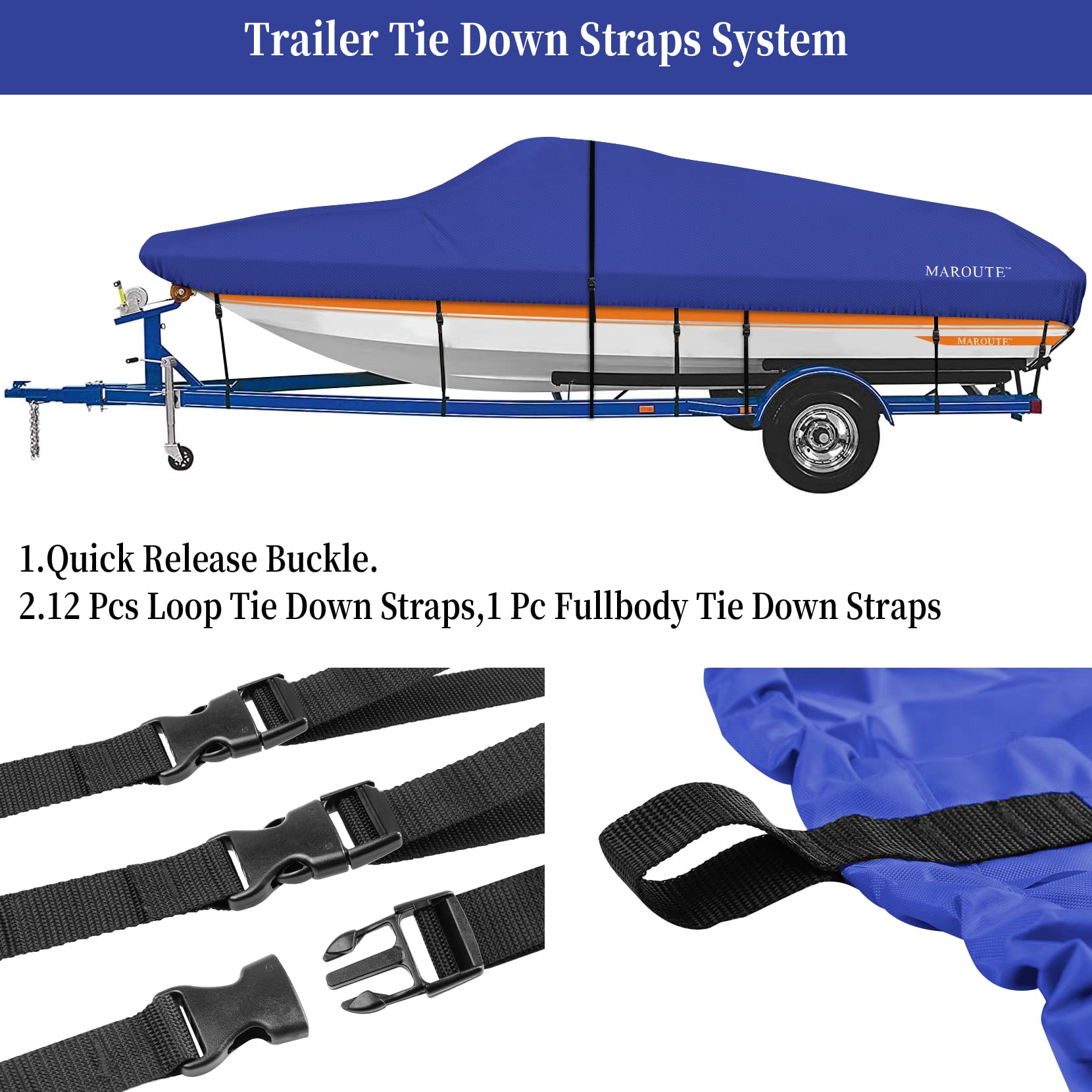Garvee Boat Cover, 600D Waterproof Trailerable Marine Grade Polyster Canvas Fits V-Hull, Tri-Hull Fishing Boat, Runabout, SKi Boat, Bass Boat