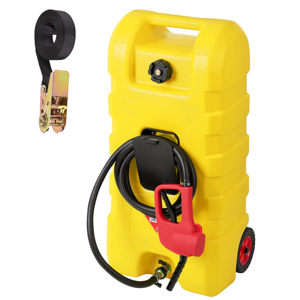 Garvee Fuel Caddy, 15 Gallon Portable Gasoline Tank Container With Le Fluid Delivery Siphon Pump and 10ft Delivery Hose, Diesel Storage Tank On Wheels for Cars, Lawnmowers, Atvs, and Boats, Yellow