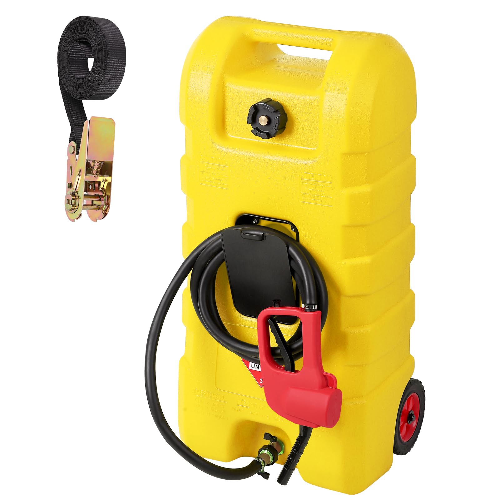 Garvee Fuel Caddy, 15 Gallon Portable Gasoline Tank Container With Le Fluid Delivery Siphon Pump and 10ft Delivery Hose, Diesel Storage Tank On Wheels for Cars, Lawnmowers, Atvs, and Boats, Yellow