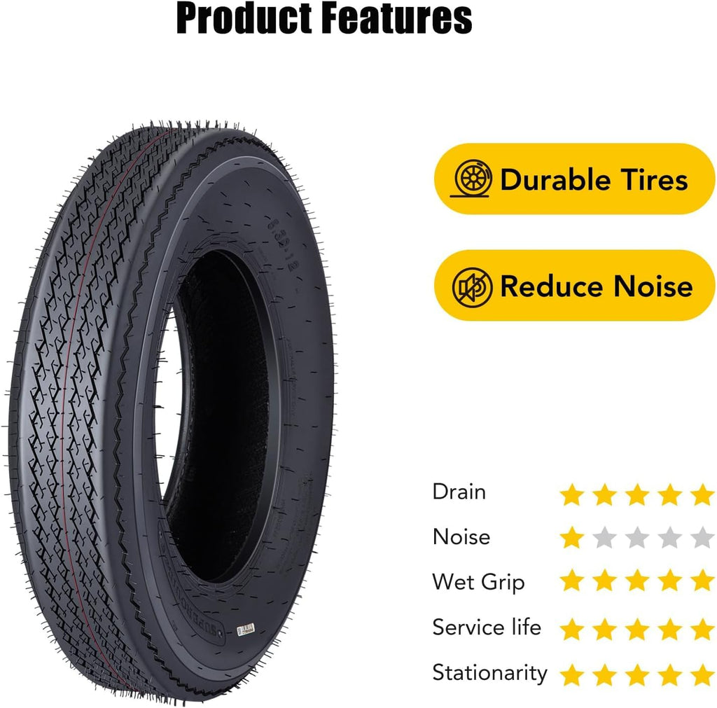 Garvee 4 PCS Trailer Tires 5.3-12 530-12 6PR Load Range C 12'' Rim Agricultural Terrain Towing Black