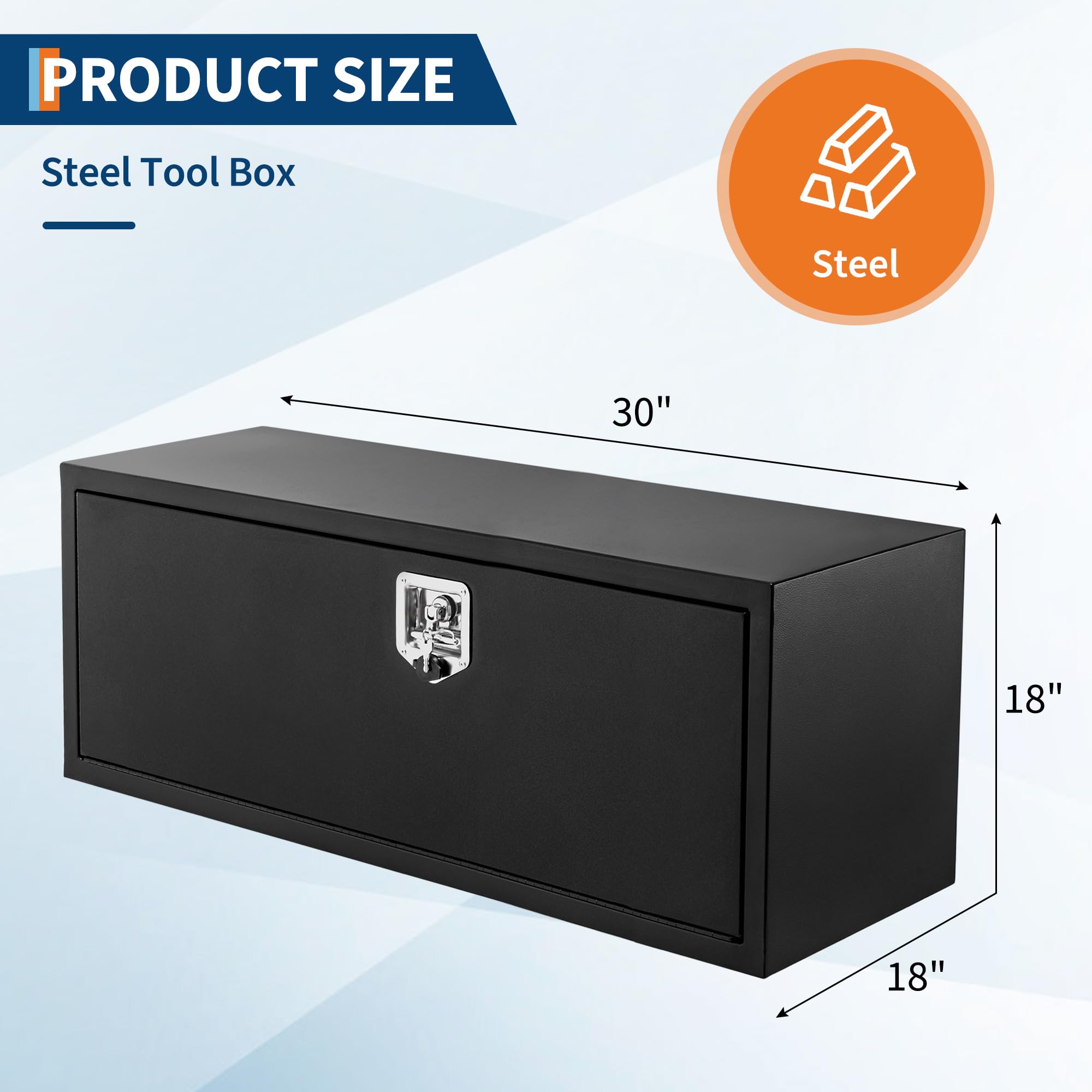 Garvee 30'' Underbody Truck Box Steel Storage Tool Box with Lock for Pickup, Truck Bed, RV, Trailer, 30x18x18, Black
