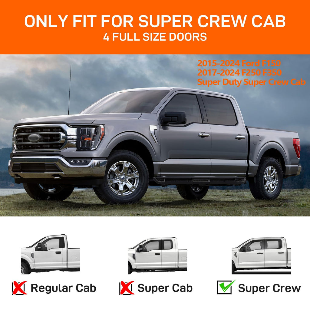 Garvee Drop Down Side Steps, 6" Drop Running Boards Compatible with 2015-2024 Ford F150 Super Duty Super Crew Cab, Drop Steps Compatible with 2017-2024 F250 F350 Super Duty Supercrew Cab