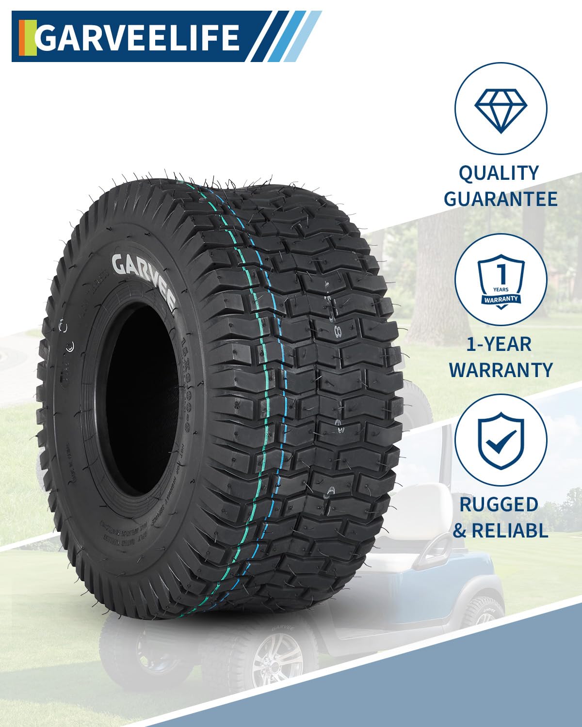 Garvee 2 Pack 15x6.00-6 Lawn Mower Tire V Pattern Tubeless For Lawn & Garden Mowers 15x6-6 4PR Black