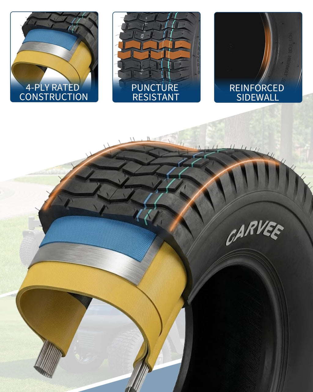 Garvee 2 Pack 15x6.00-6 Lawn Mower Tire V Pattern Tubeless For Lawn & Garden Mowers 15x6-6 4PR Black