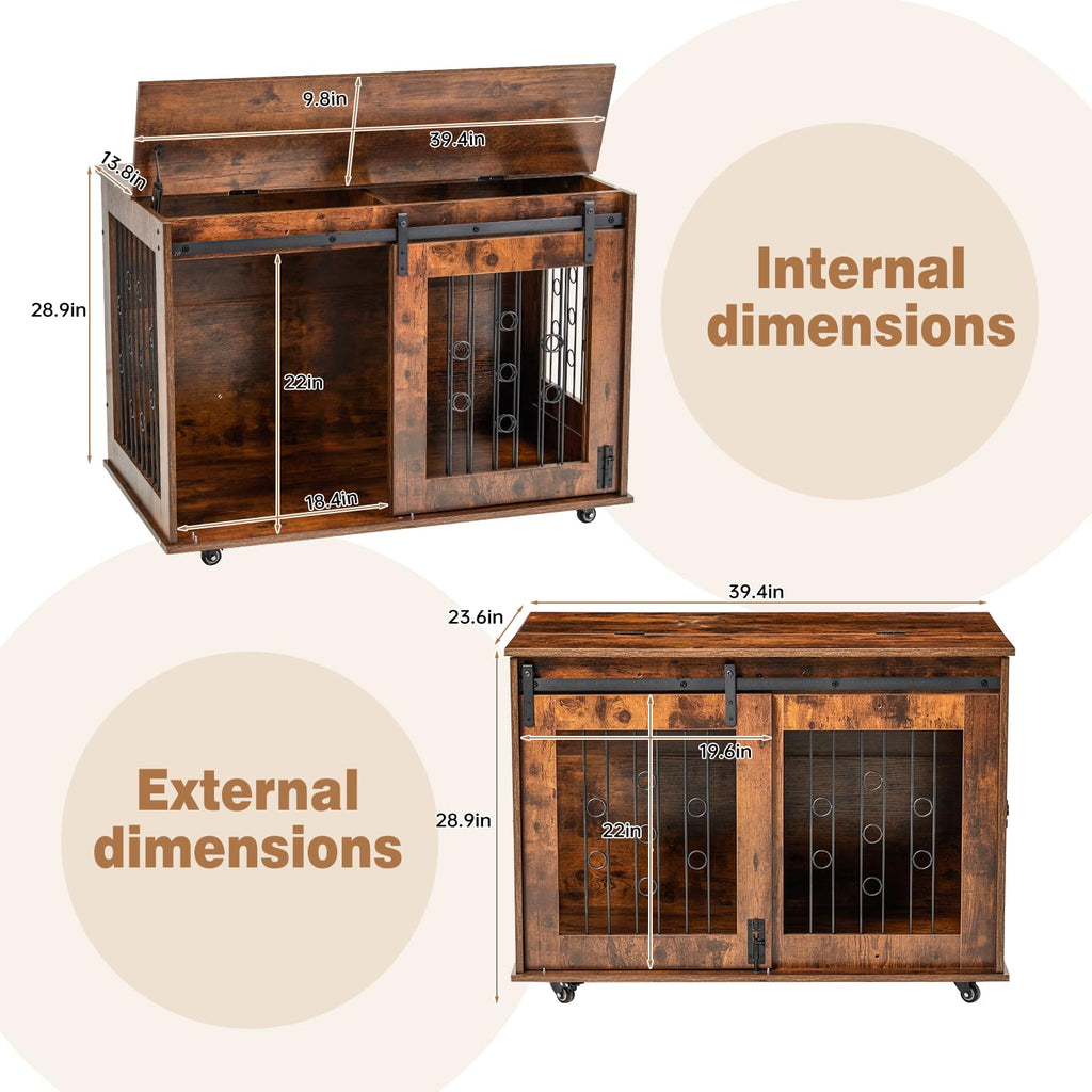 Garvee 39 Inch Wooden Double Dog Crate with Divider & Barn Door ZH-03