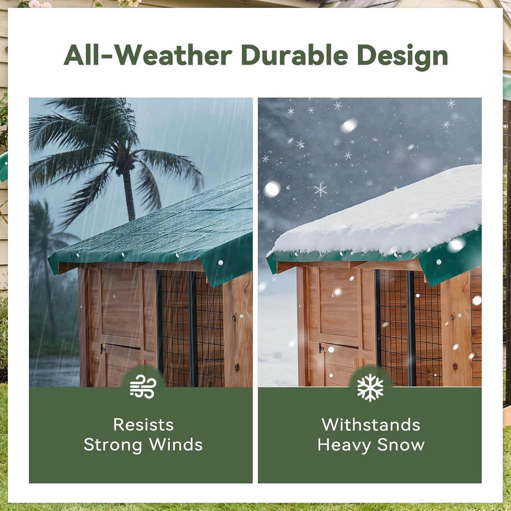 Garvee Large Outdoor Cedar Wood Dog House, Weatherproof Dog Kennel with Roof, Rear Door, Secure Lock & Built-in Storage Outdoor Safe Pet Shelter for Medium to Large Dogs, Wood