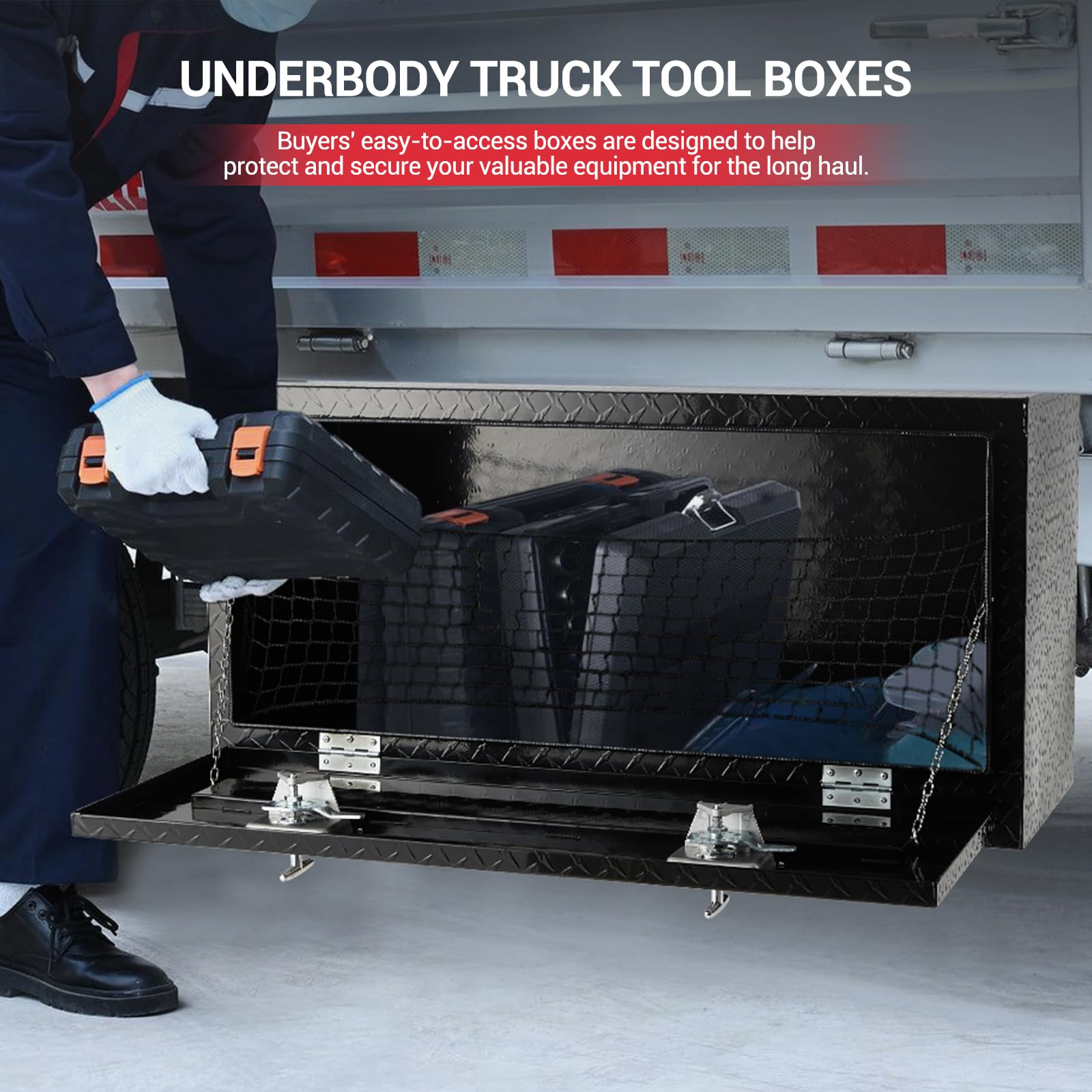 Garvee 36"X18" Underbody Truck Box, Pickup Storage Box,Heavy Duty Aluminum Diamond Plate Tool Box with Lock and Keys,Waterproof Trailer Storage Box with T-Handle for Truck,Van,Trailer