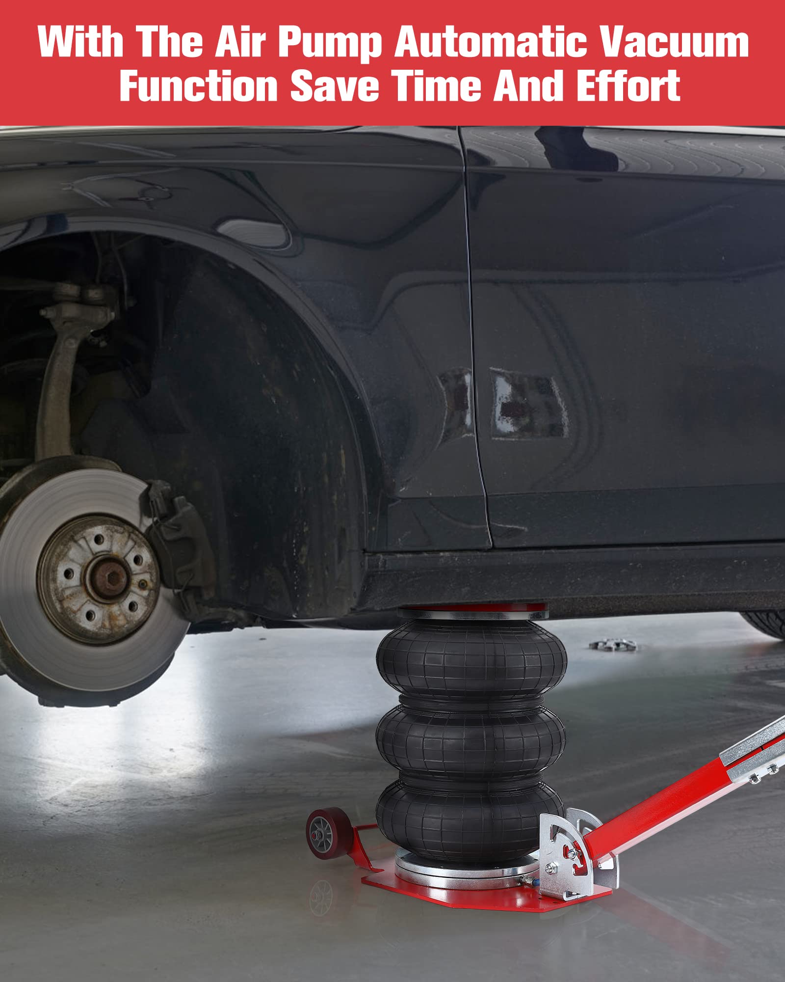 Garvee 3 Ton/6600 lbs Triple Bag Air Jack, Quick Air Bag Jack Lift Up to 15.75 Inch, 3-5S Fast Lifting, Air Bag Jack for Cars with Adjustable Long Handle, Brass Valve