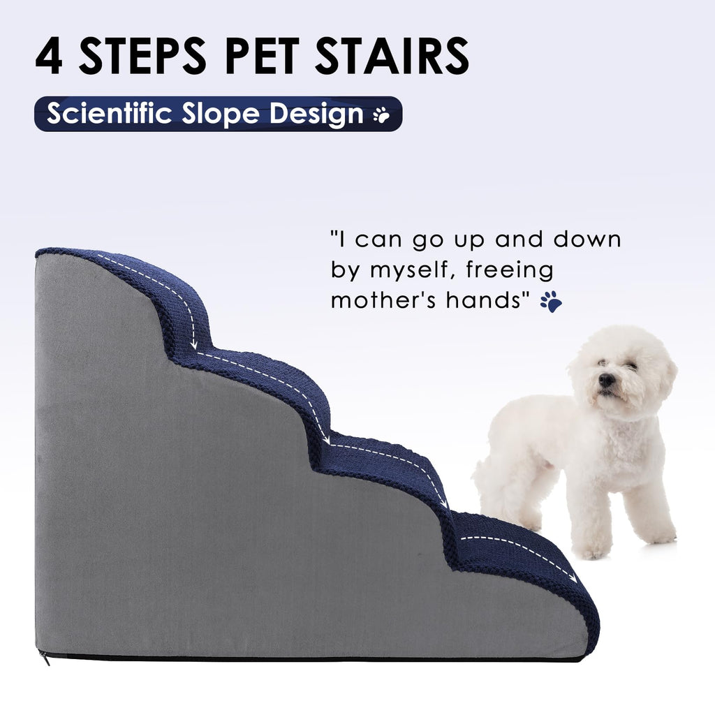 Garvee Dog Stairs for Small Dogs, High Density Foam Dog Stairs 4 Tiers with Non-Slip Bottom for for High Beds Or Couch, with Removable Cover, Best for Dogs Injured,Older Cats,Pets