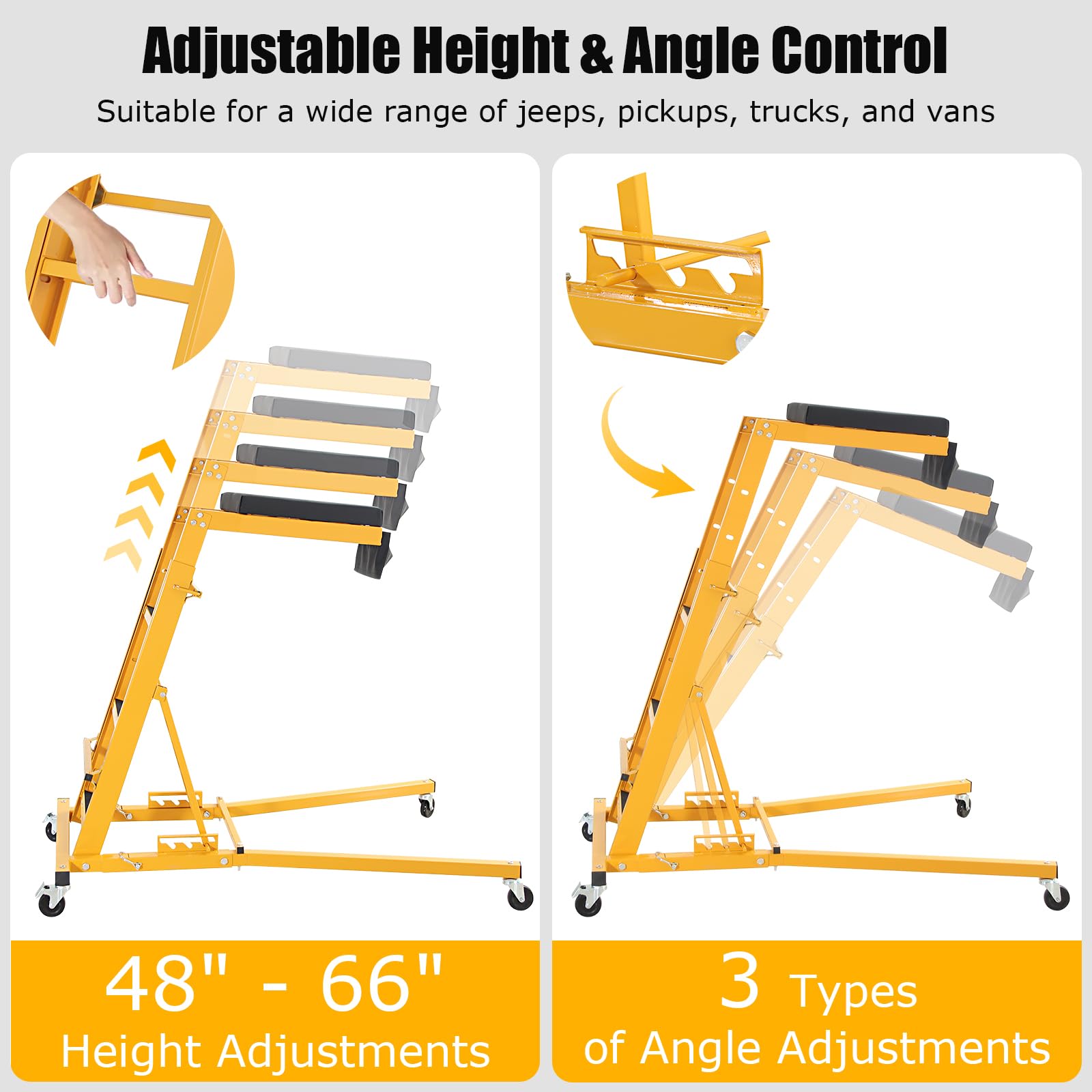 Garvee Automotive Engine Creeper, Engine Creeper with Adjustable Height 48" to 66"，400 LBS Engine Creeper, 4 Swivel Caster Wheels, Auto Repair and Maintenance - Yellow