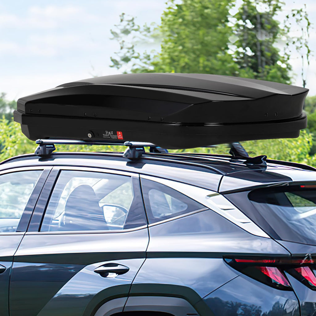 Garvee 55 Inch Rooftop Cargo Box Carrier, Hard Shell Roof Rack, 12.4 Cubic Ft, Waterproof, Dual Side Opening, Black