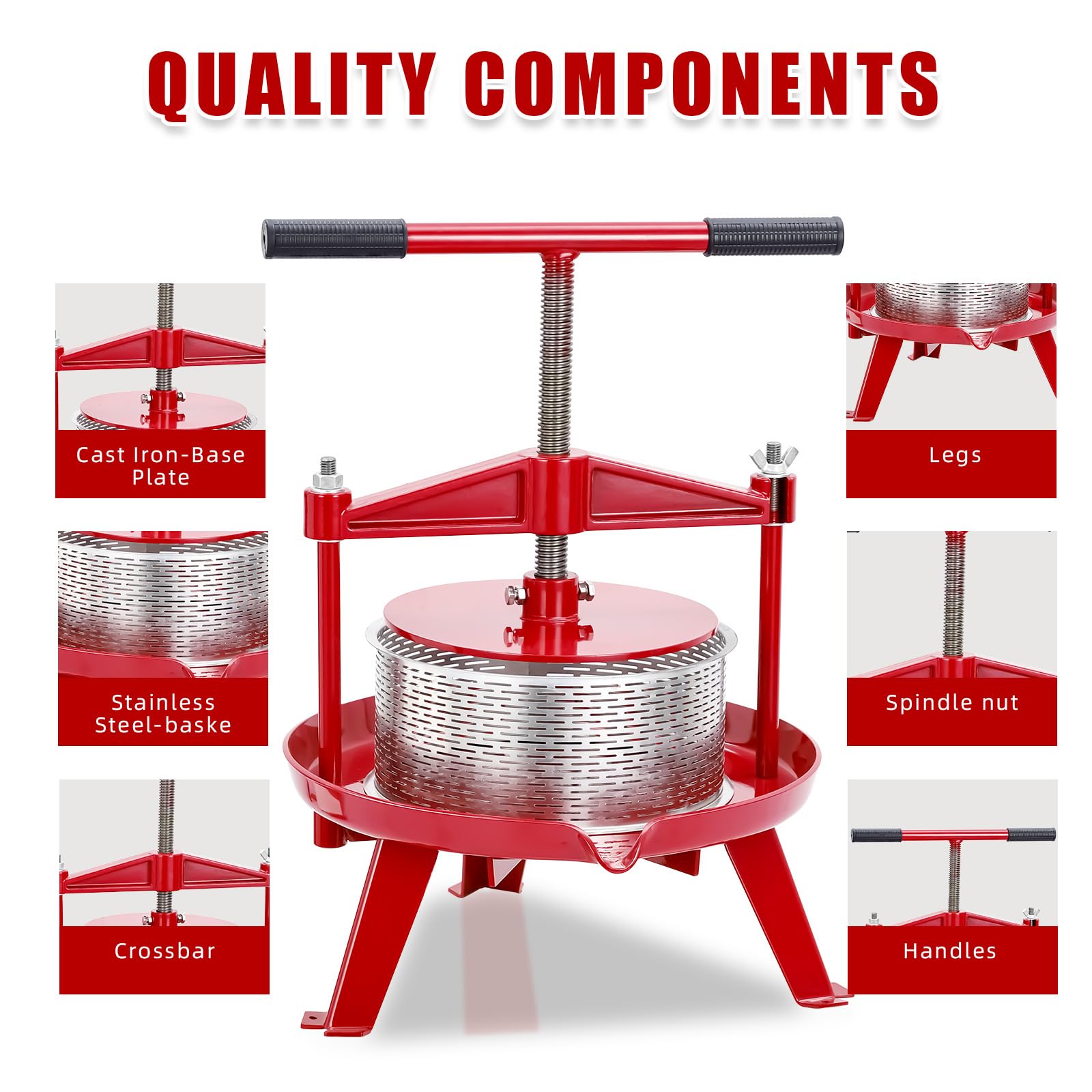 Garvee 1.32 Gal/5L Capacity Stainless Steels Fruit Wine Press and Juice Maker, Ideal for Wine, Cider, Apple, Tincture, Vegetables, Honey, Olive Oil Features T-Handle, Stable Triangular Structure