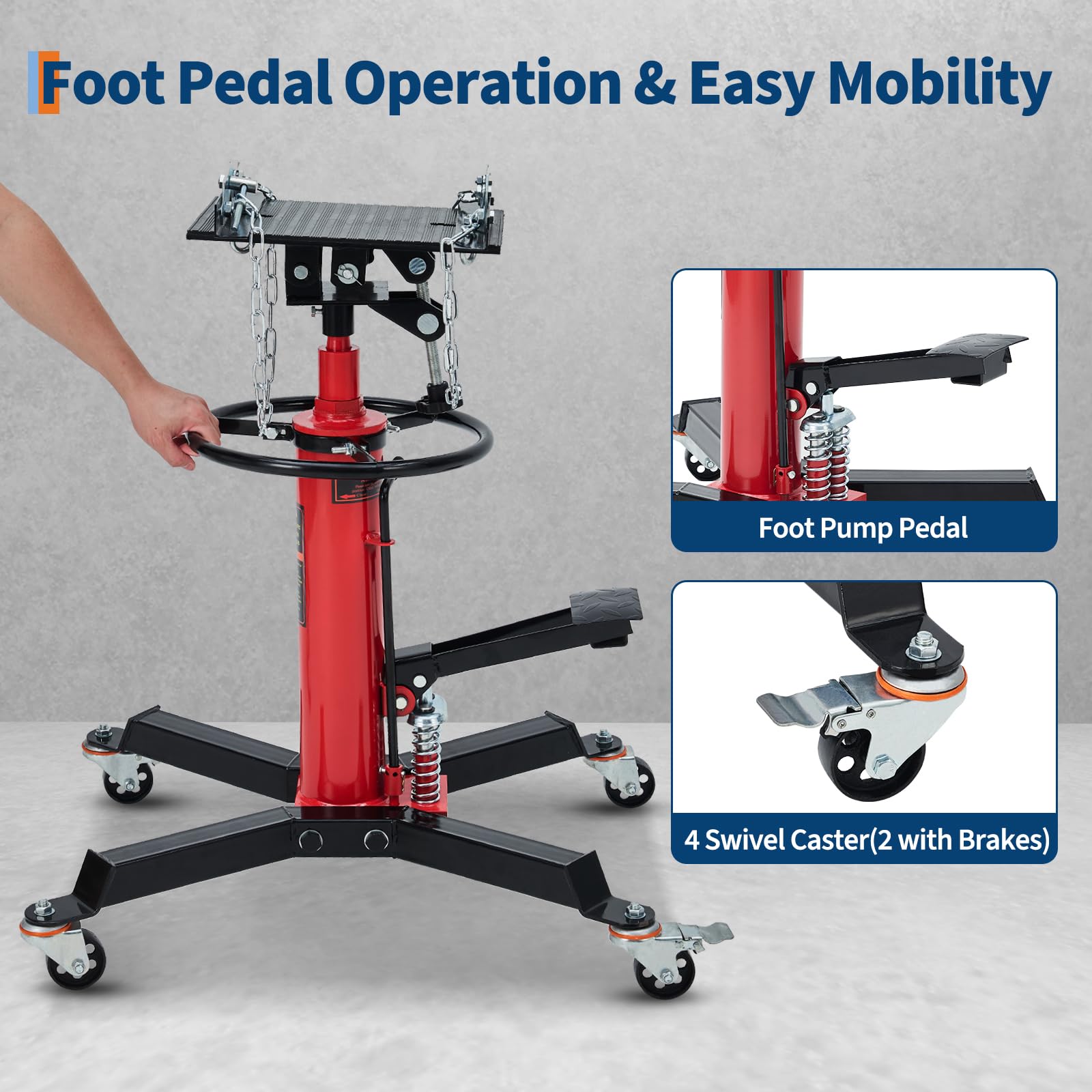 Garvee Hydraulic Transmission Jack, 1,322 LB Capacity, High Lift with Dual Plungers, 360° Rotation, 30° Tilting Saddle, for Home Garage & Auto Shop, Red