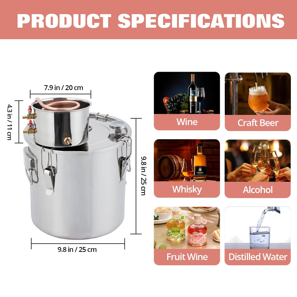 Garvee 10Gal(2 Pots) Alcohol Distiller, Stainless Steel Kit with Copper Tube for Home Brewing Whisky, Wine, Brandy