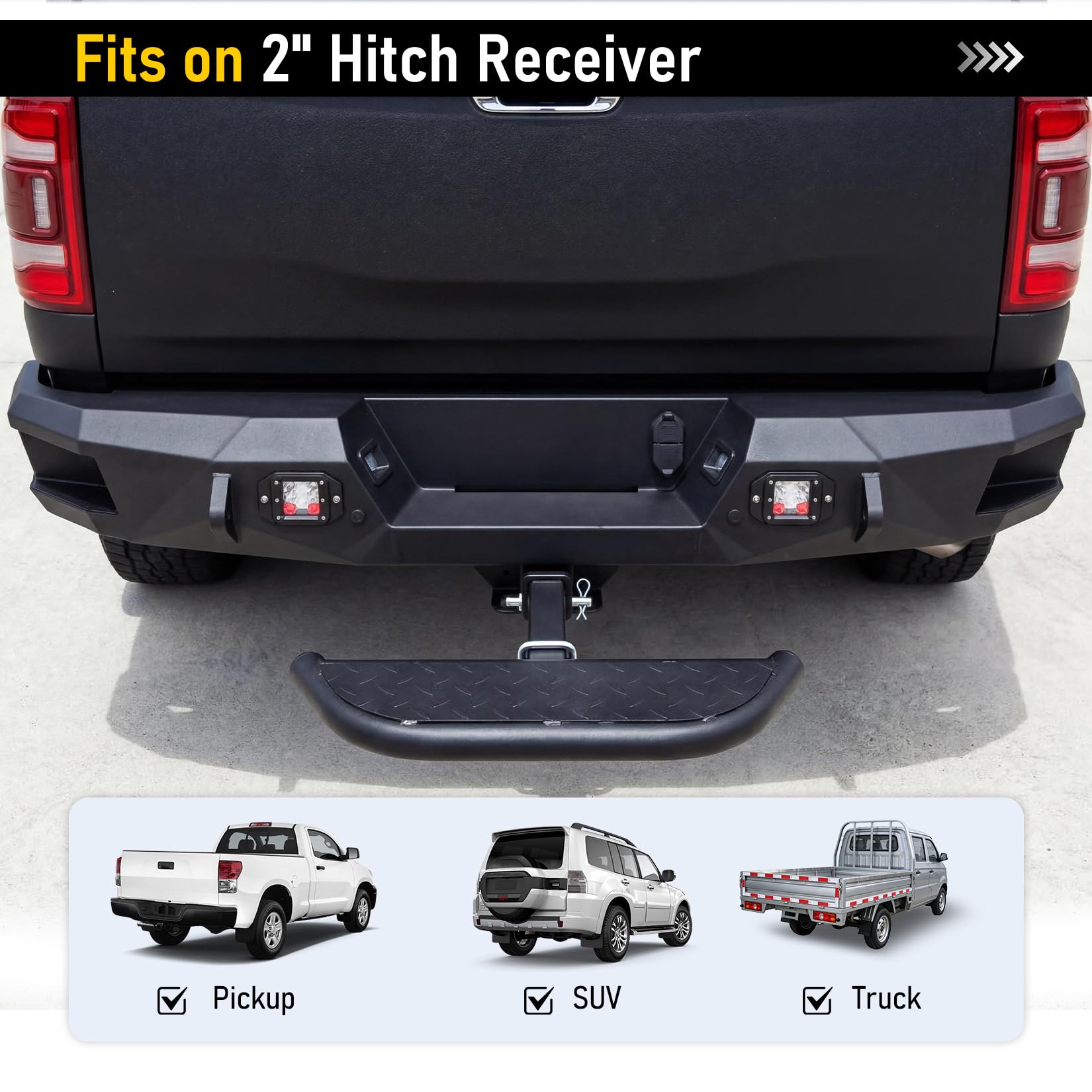 Garvee Hitch Step for 2" Receiver Heavy Duty Rear Bumper Guard with Anti-Slip Step Universal for Truck SUV Pickup Trailer Steel 350 lbs Capacity