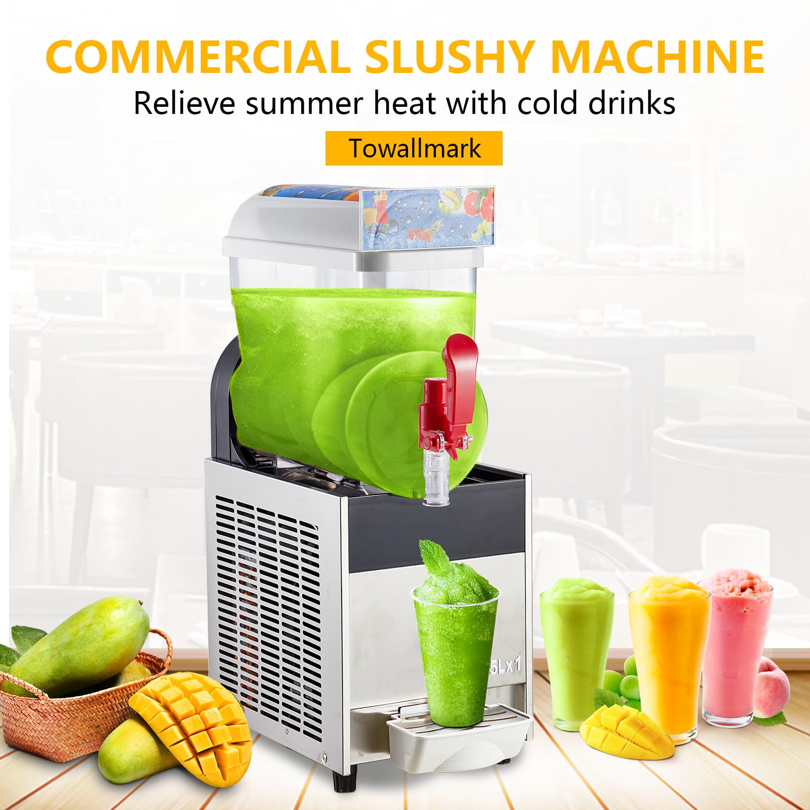 Garvee 15L/3.96 Gals Commercial Slushy Machine Margarita Machine 400W Frozen Drink Machine Food-Grade PC Tanks for Restaurants Bars Pool Parties