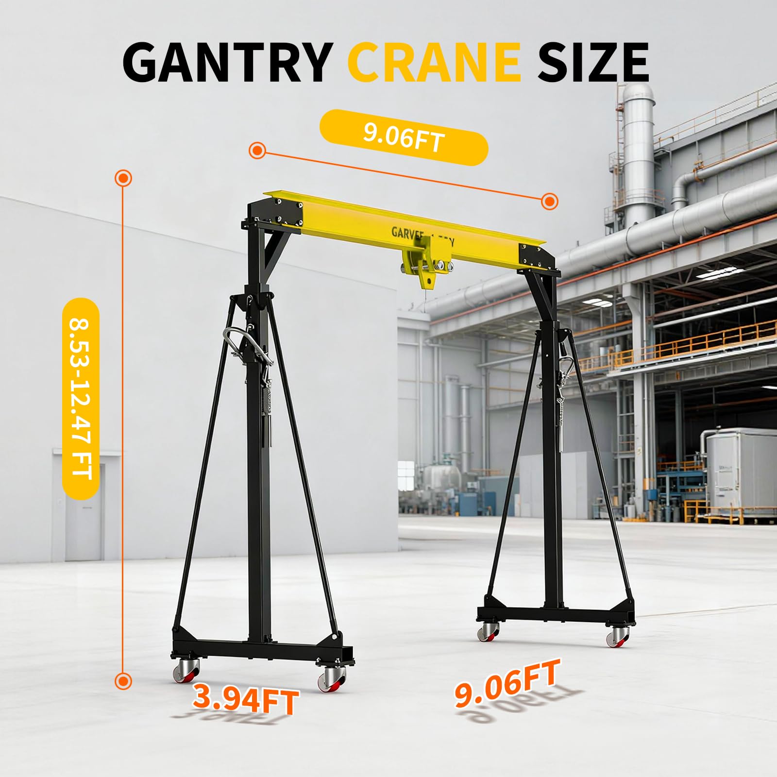 Garvee Adjustable Gantry Crane 1 Ton Capacity Portable Shop Lift Hoist, Adjustable Height 97"-141", Steel, Industrial Use