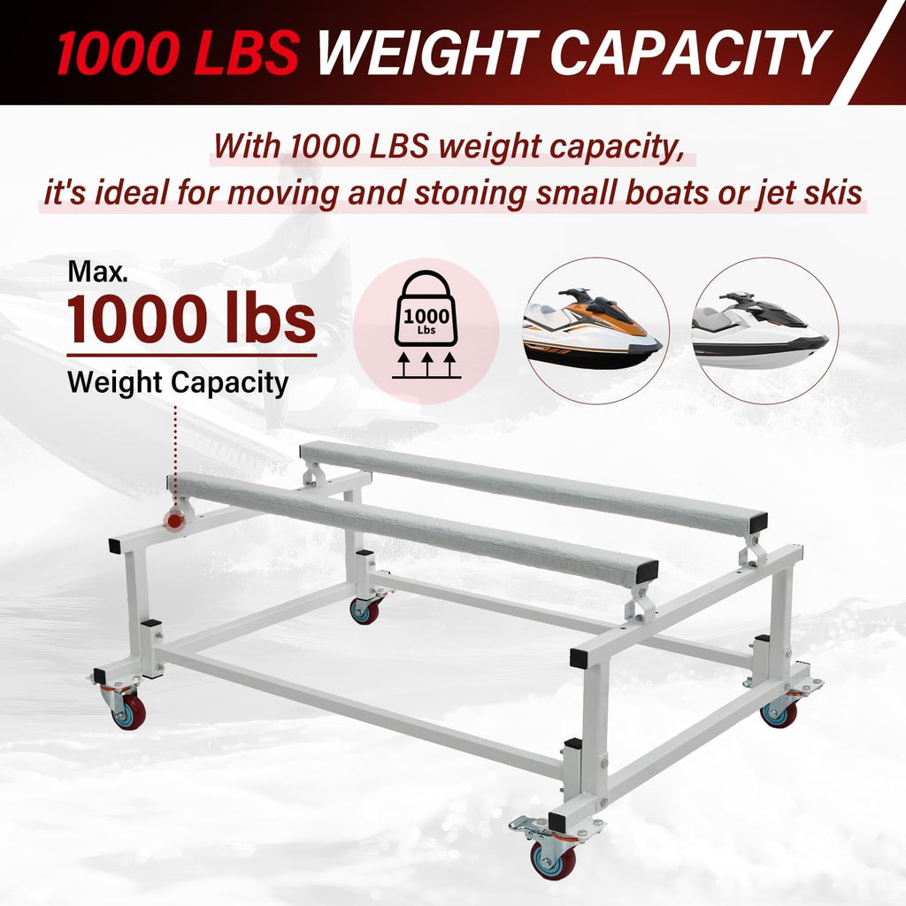 Garvee Jet Ski Dolly Stand with 4 Casters Adjustable Width 1000 lbs Capacity Heavy-Duty PWC Stand Carpeted Surface