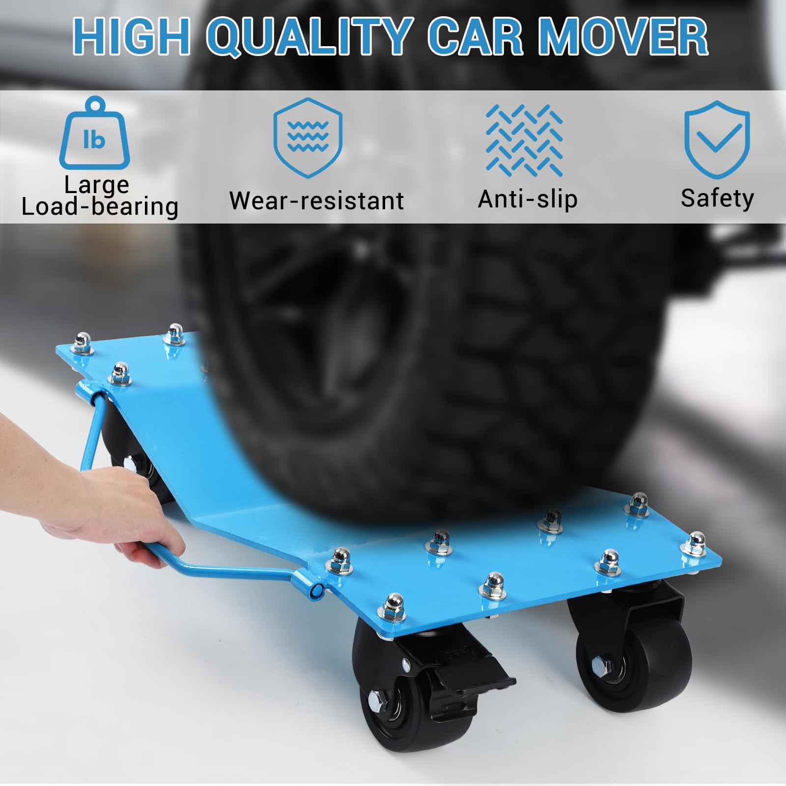 Garvee Car Tire Wheels Set 2 - Manganese Steel, 360° Swivel, Anti-Slip Plate, 16x13 Inch, Blue - Durable, Easy to Maneuver