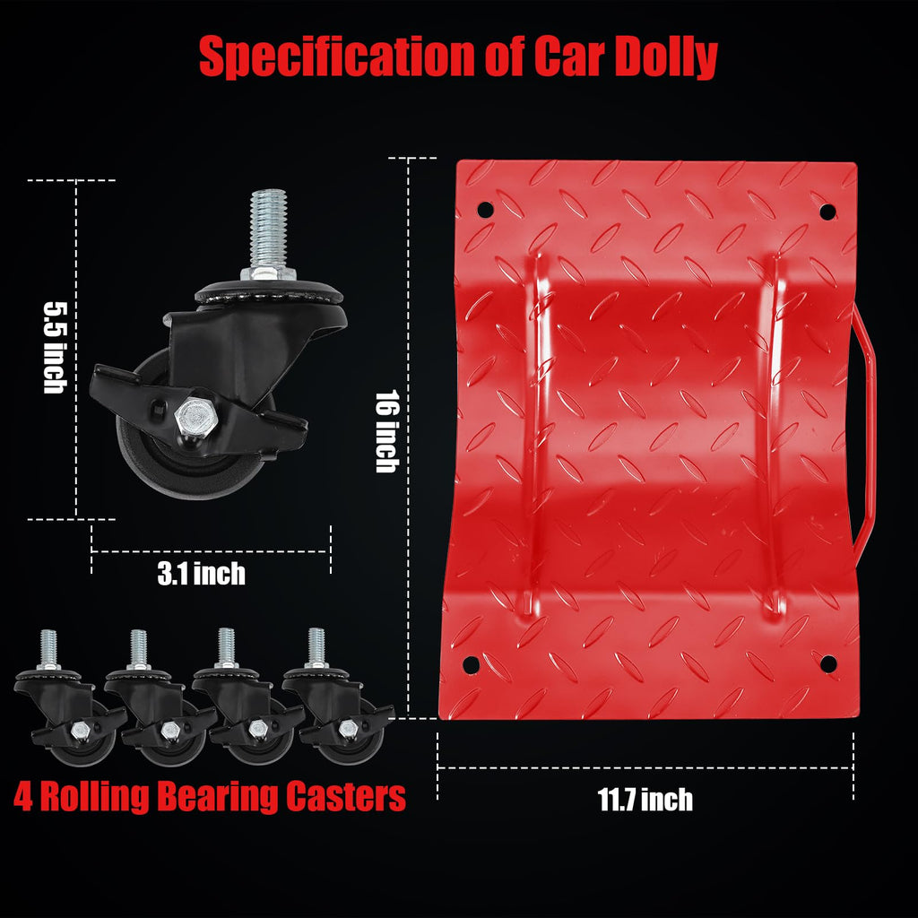 Garvee Wheel Dolly, 6000 lbs/2722 kg Car Moving Dolly, Wheel Dolly Car Tire Stake Set of 4 Piece, Heavy-duty Car Tire Dolly Cart Moving Cars, Trucks, Trailers, Motorcycles, and Boats, Red