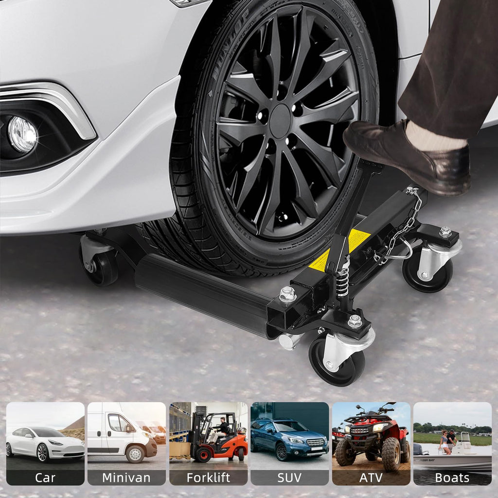Garvee 2 Pack Car Wheel Dolly 3000-lbs Load Capacity Mechanical Heavy Duty Vehicle Positioning with Ratcheting Foot Pedal Steel Construction for Car Truck RV Trailer Auto Repair