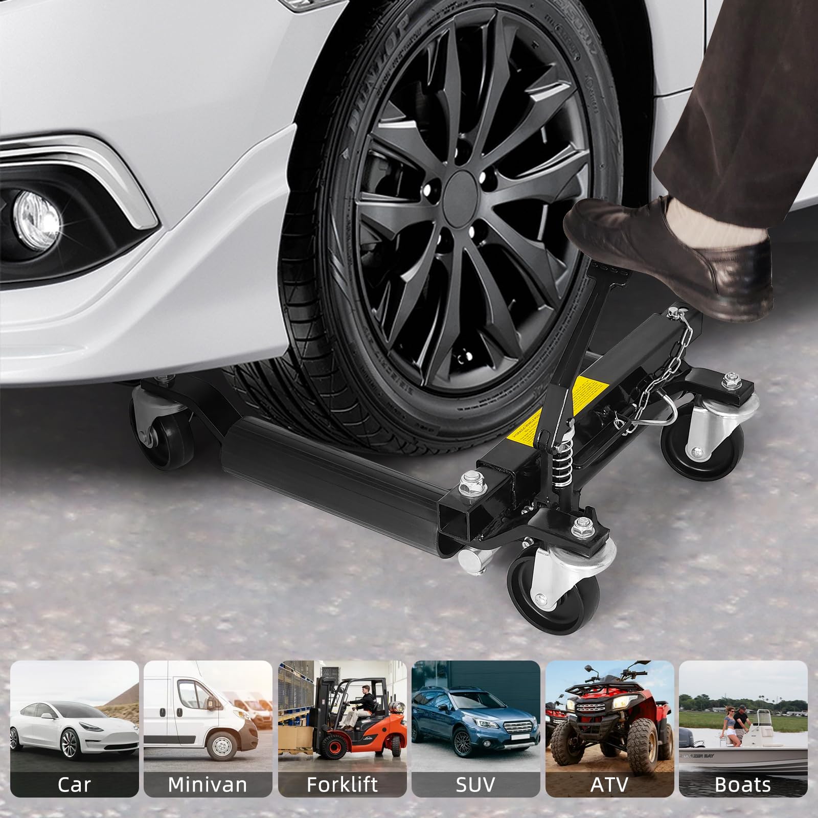 Garvee 2 Pack Car Wheel Dolly 3000-lbs Load Capacity Mechanical Heavy Duty Vehicle Positioning with Ratcheting Foot Pedal Steel Construction for Car Truck RV Trailer Auto Repair